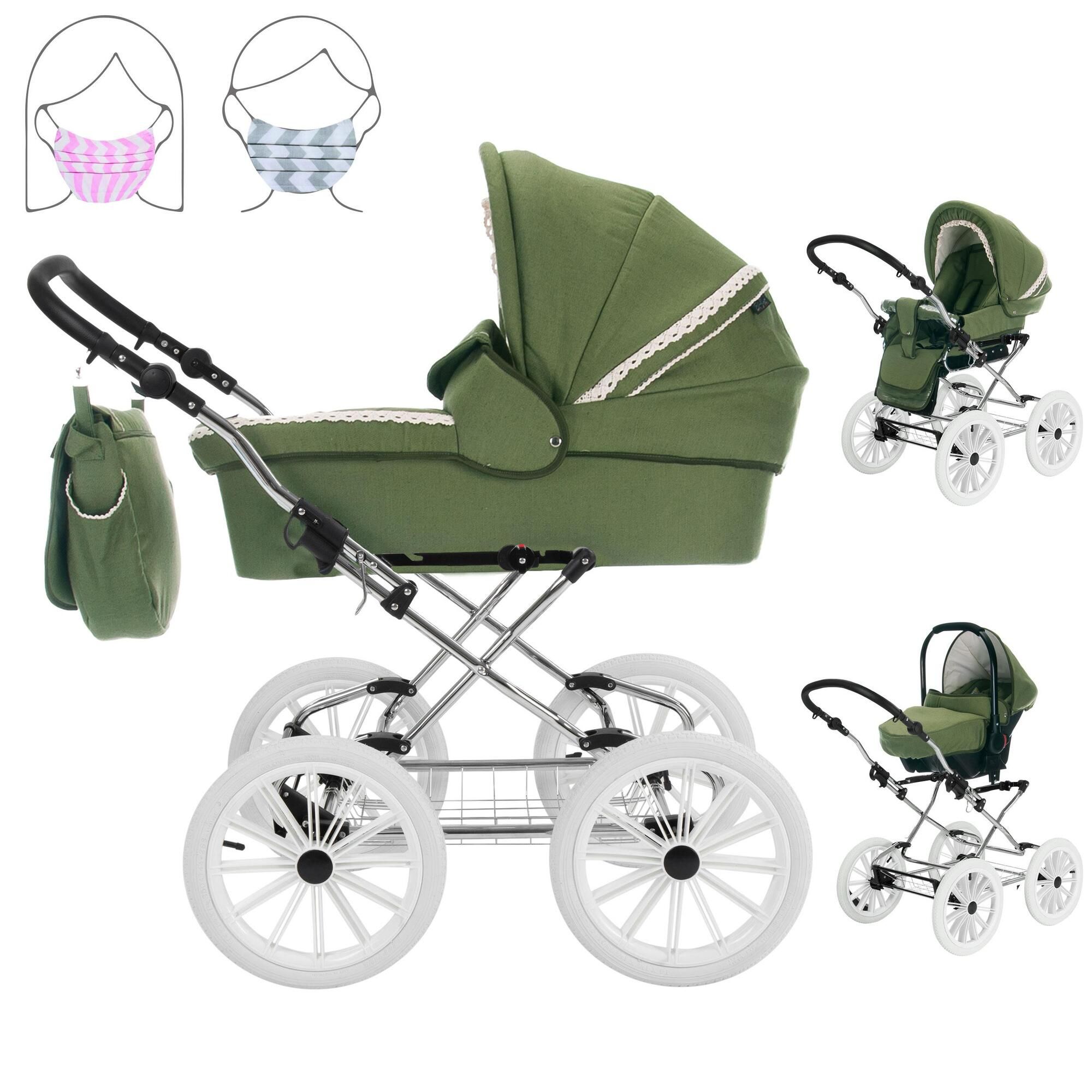 Friedrich Hugo Natureline 3 in 1 Kinderwagen Set Öko Nostalgie Kinderwagen, Catherine Forrest Silver