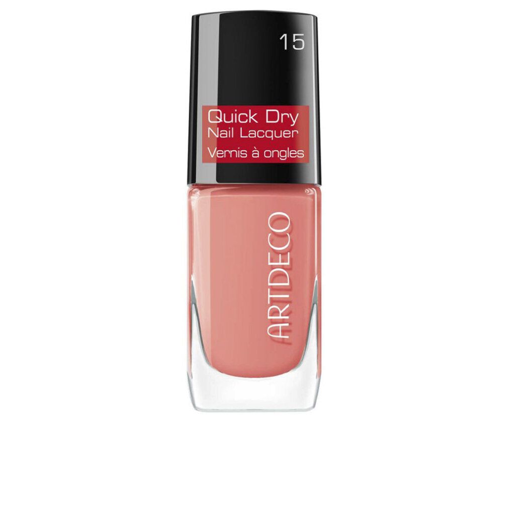 Artdeco Quick Dry Nagellack, Flasche mit pfirsichfarbenem Lack und schwarzem Deckel. Nummer 15.