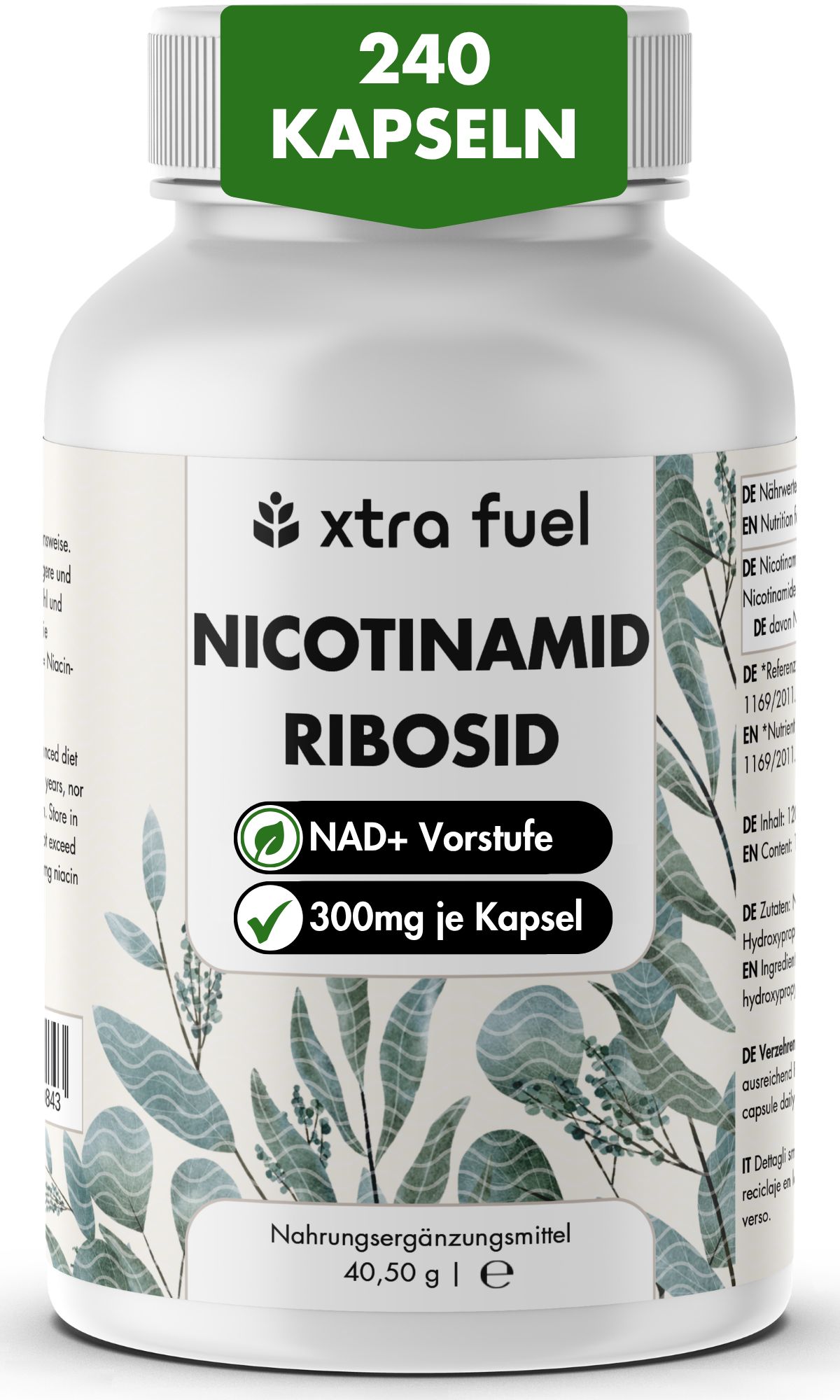 Flasche mit 240 Kapseln Nicotinamid Ribosid, 300mg je Kapsel.