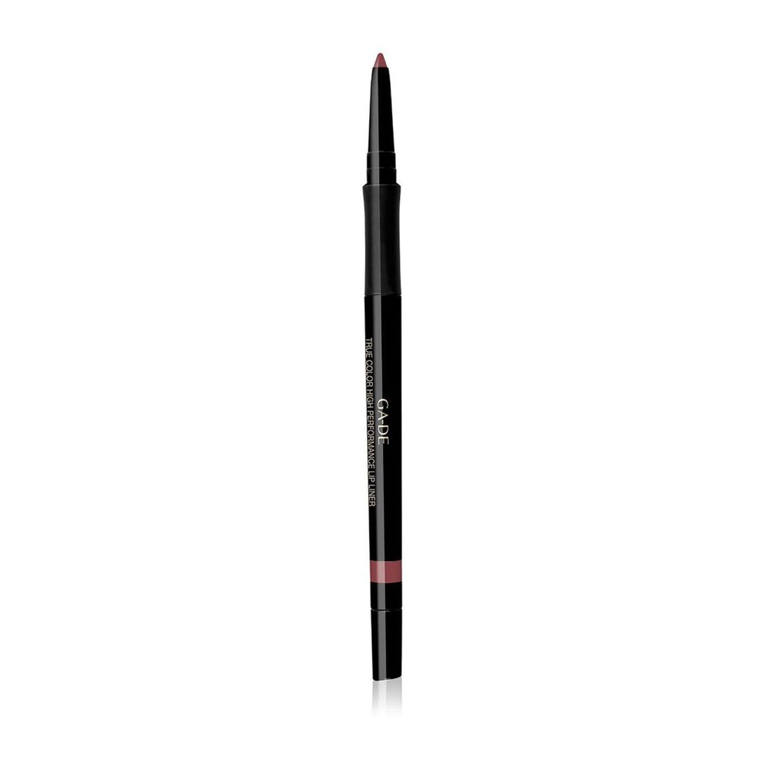 Schwarzer Lipliner mit rosafarbenem Stift. Aufschrift: GA-DE True Color High Performance Lip Liner.