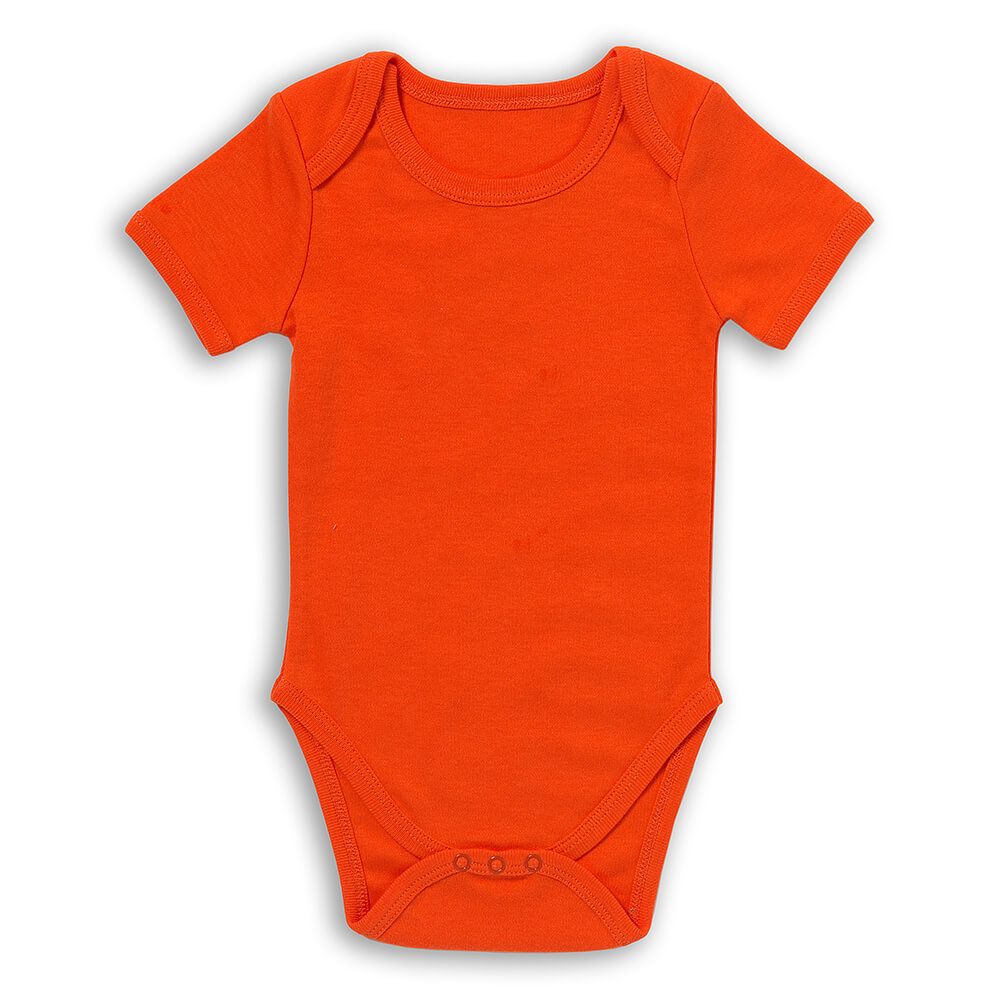 Oranger Baby-Body mit kurzem Arm. Material: Bio-Baumwolle. Größe 80.