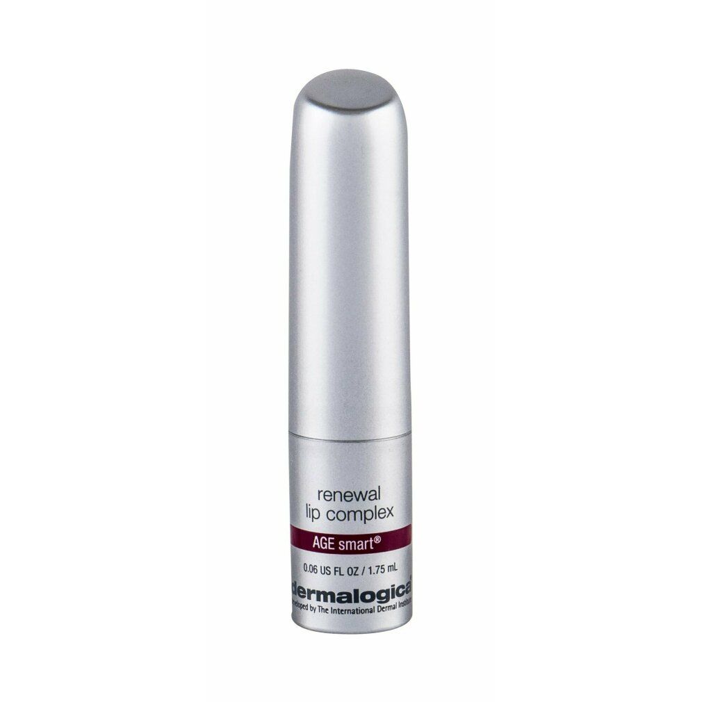 Silberfarbener Lippenbalsam mit abgerundeter Kappe. Aufschrift: renewal lip complex, AGE smart, Dermalogica.