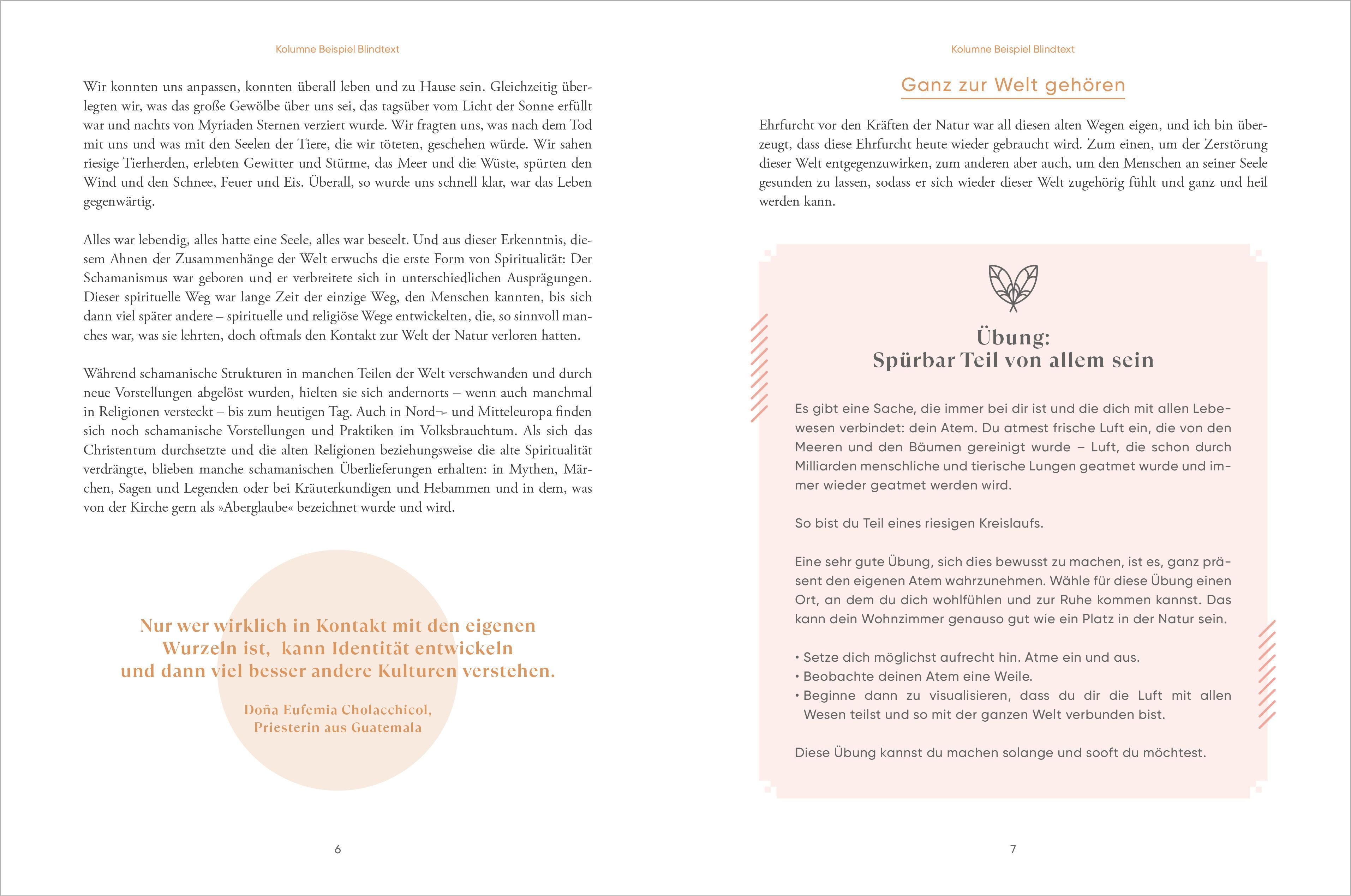Buchseite mit Text. Titel: Granz zur Welt geben. Text in deutscher Sprache. Illustration.