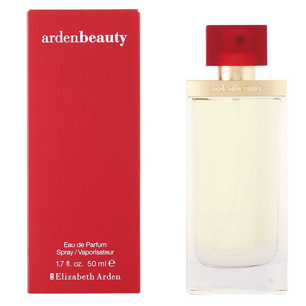 Flakon und rote Verpackung. Auf der Verpackung steht "ardenbeauty". Flakon mit rotem Verschluss. "Elizabeth Arden" sichtbar.