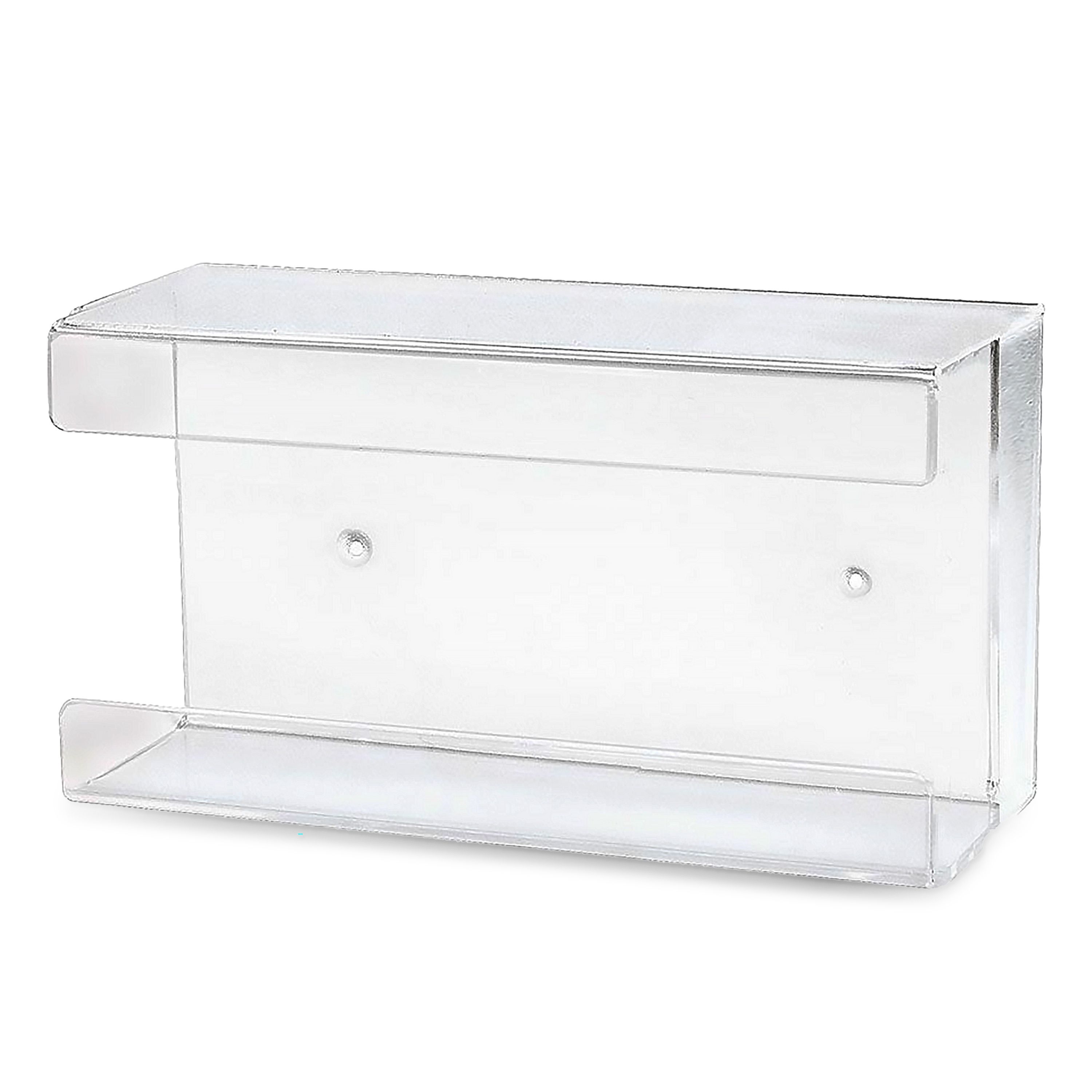 Acryl Handschuh-Halterung. Transparent, rechteckig, zur Wandmontage. Mit zwei Löchern zur Befestigung. Für eine Box XL.