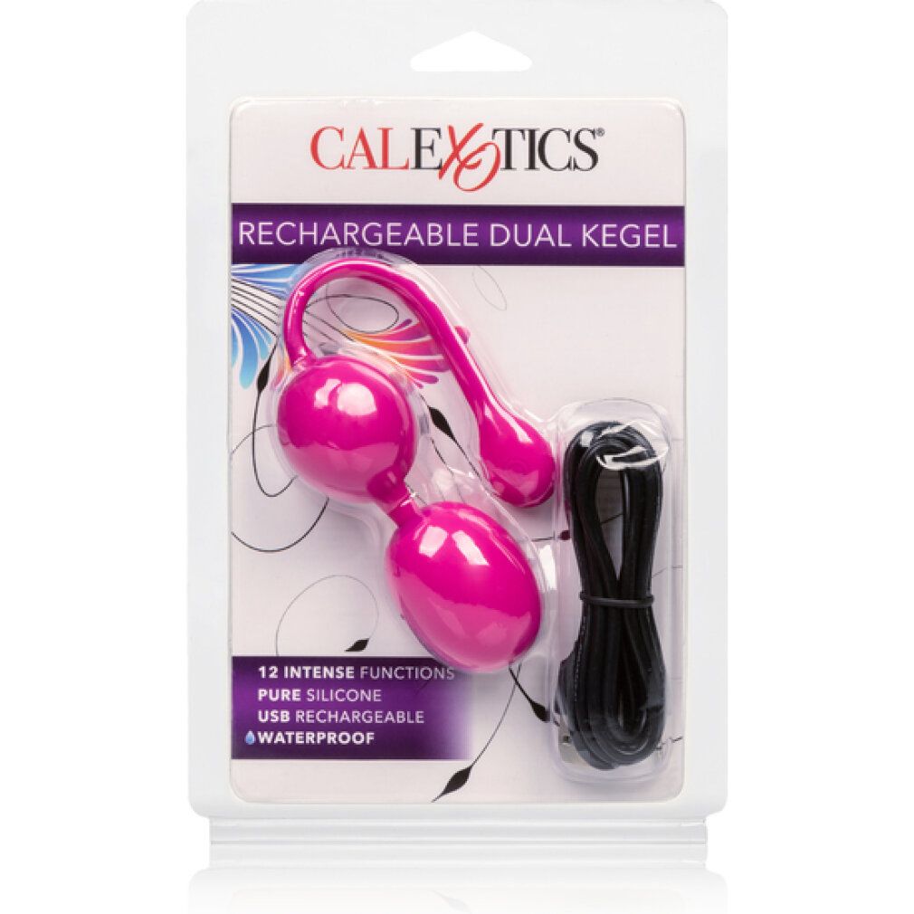 Verpackung mit rosa Kegelkugeln. Schwarzes Kabel. 12 Funktionen. USB-aufladbar.