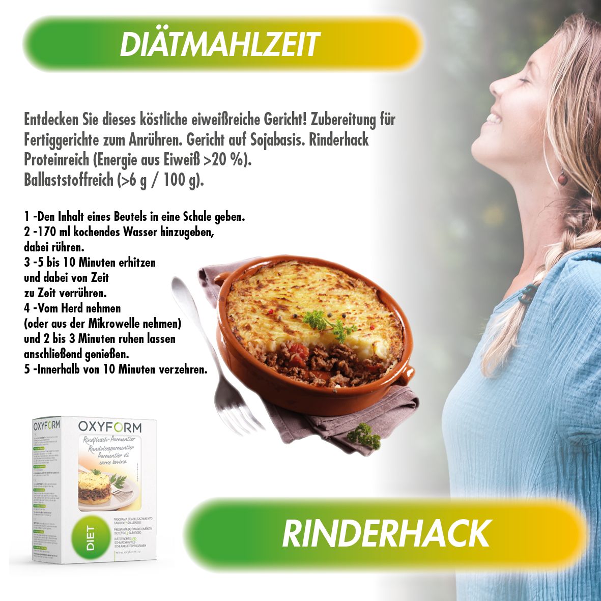 Oxyform Proteinreich Rinderhack und Puree Mahlzeitersatz