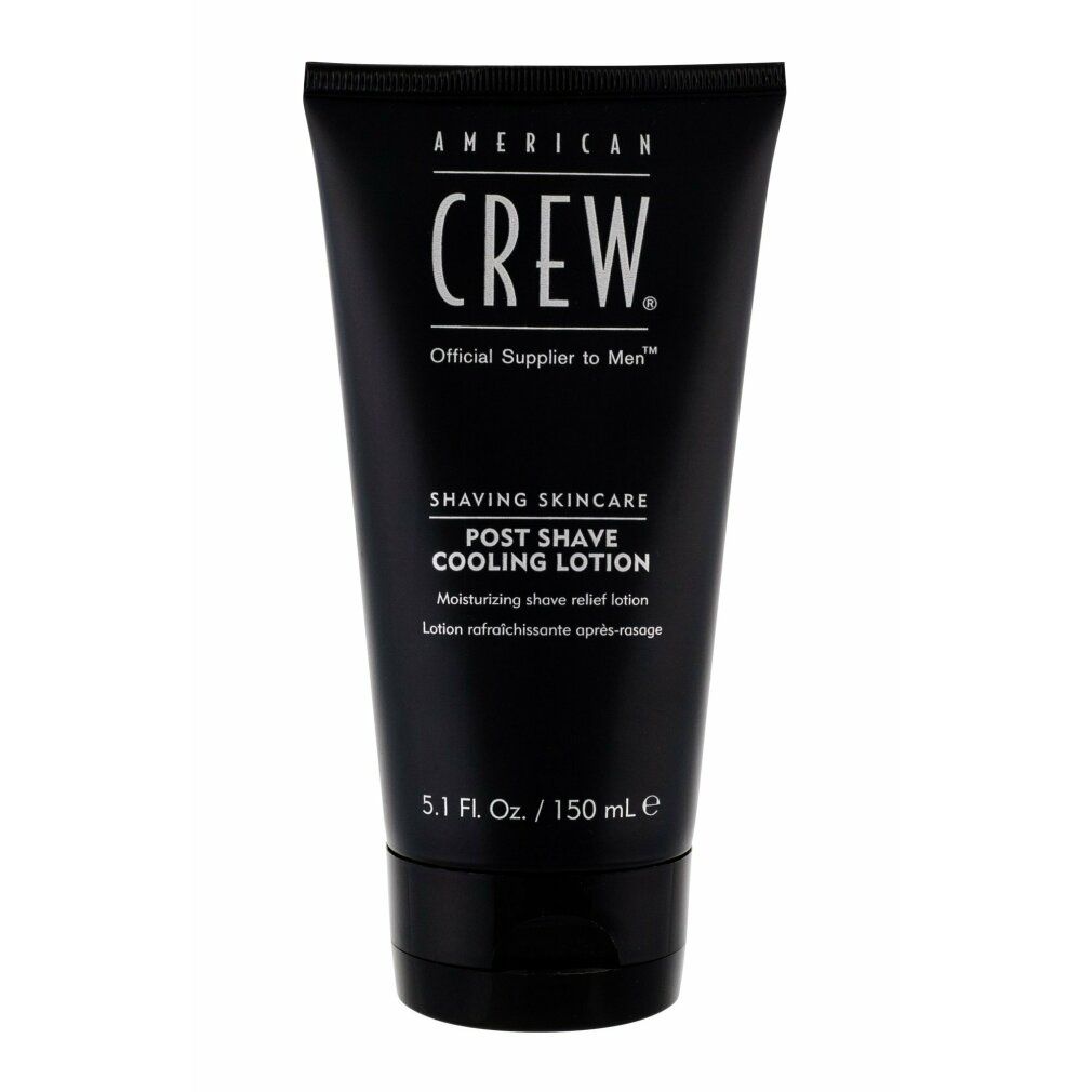 Schwarze Tube mit weißem Text. "American Crew" und "Post Shave Cooling Lotion" sind sichtbar. 150 ml.