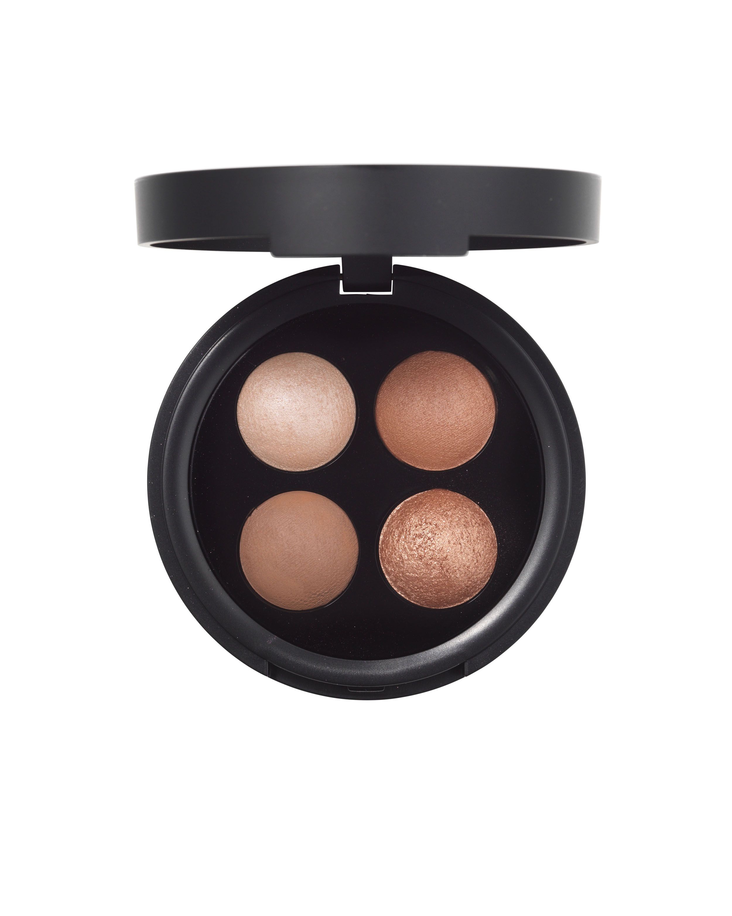 Kompakte Lidschattenpalette mit vier runden, gebackenen Mineralpudern in neutralen Tönen.