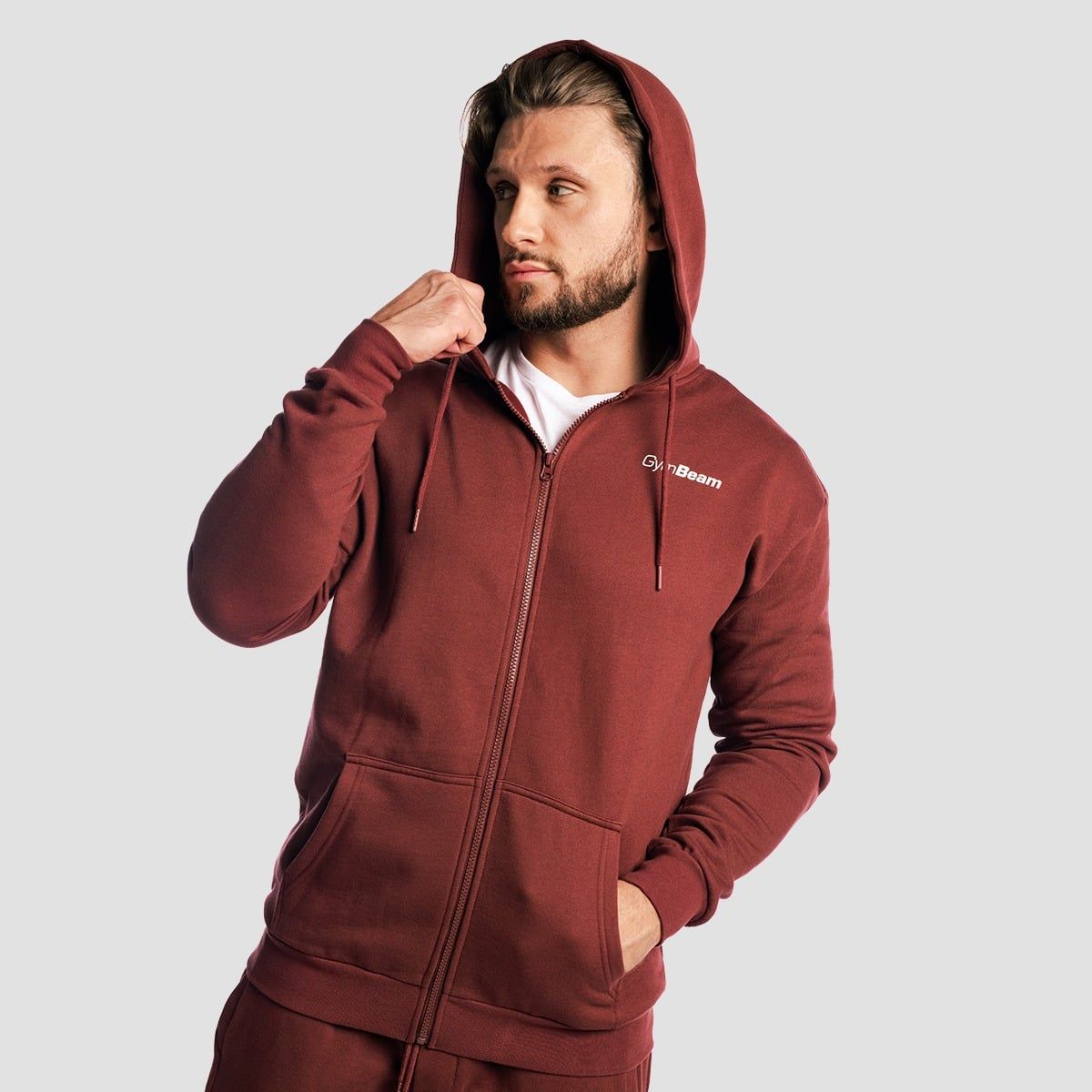 GymBeam Herren Hoodie Oversized mit Reißverschluss und Kapuze Zone Cherrywood