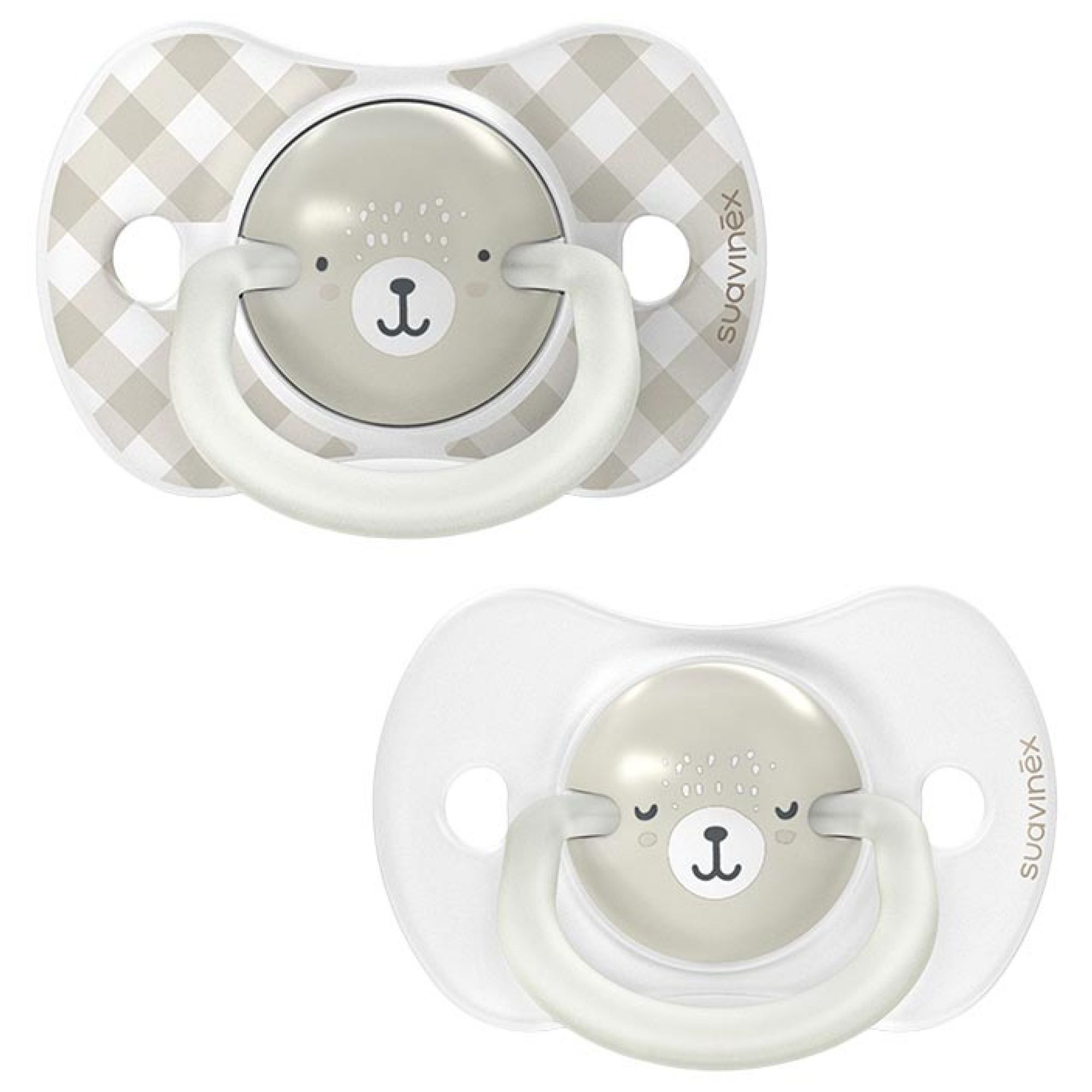 Suavinex Night & Day 2 Schnuller mit Symmetrischen Saugern SX Pro 6 bis 18 Monate (Farbe : Beige) 5,4x6,5x14,9 cm
