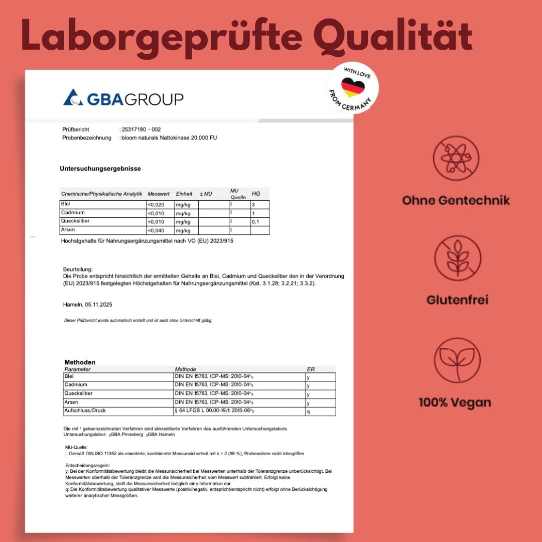 Laborgeprüfte Qualität: Zertifikat, ohne Gentechnik, glutenfrei, 100% vegan.