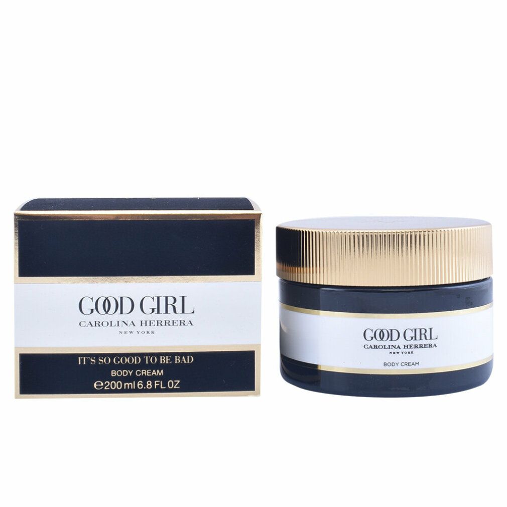 Good Girl Body Cream, Dose und Verpackung. Schwarze Dose mit goldenem Deckel, daneben Schachtel mit Aufschrift.