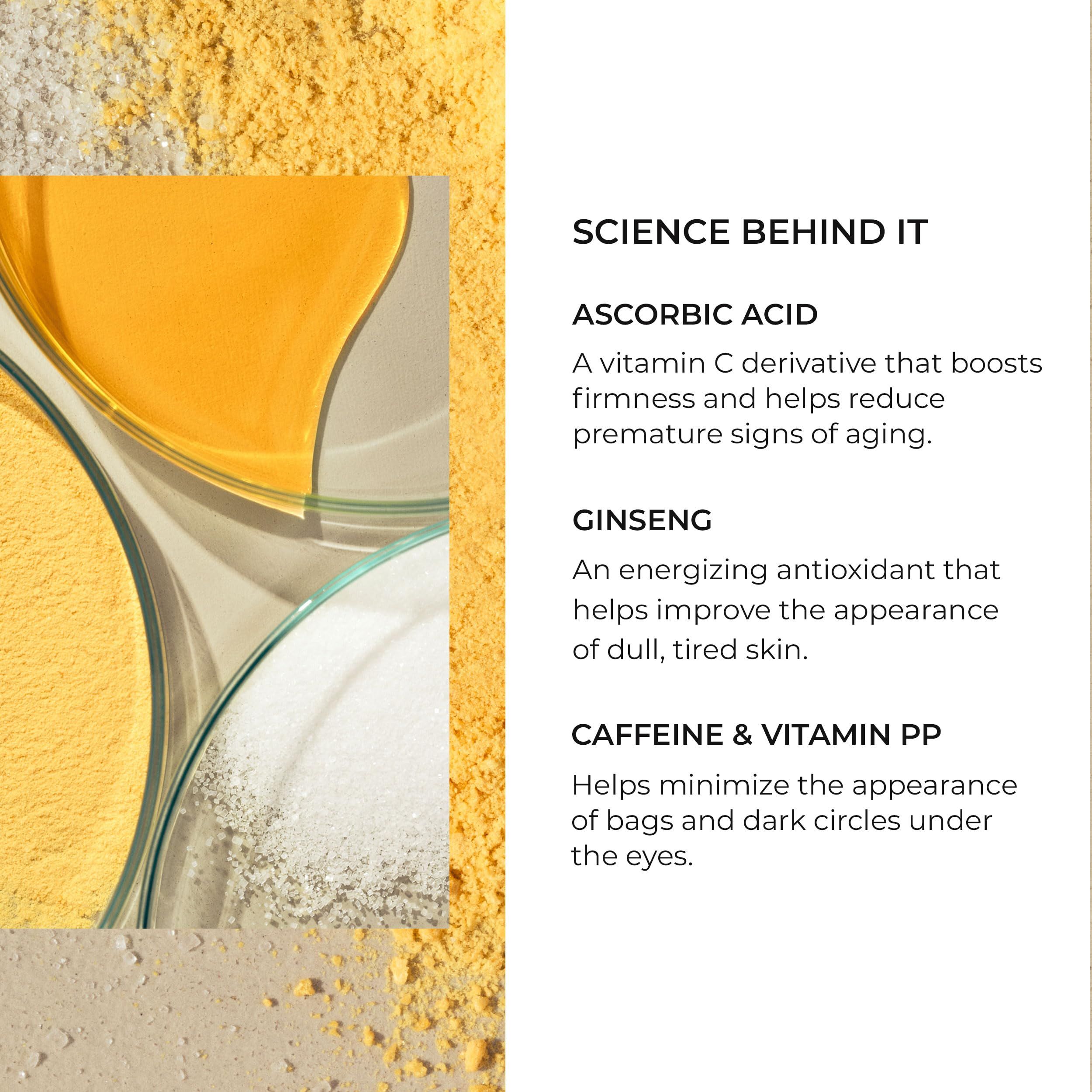 Nahaufnahme von Inhaltsstoffen. Text: Ascorbinsäure, Ginseng, Koffein & Vitamin PP.