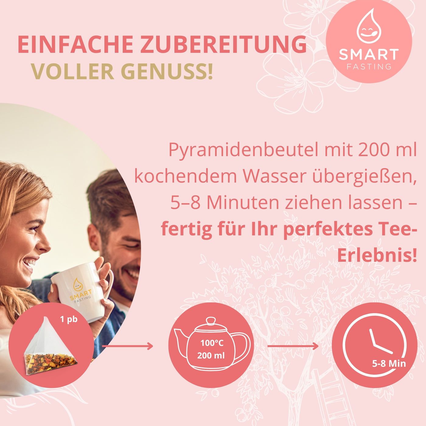Smart Fasting® Früchtetee Apfel - 97% Apfelstücke - naturbelassen, vegan, 21 Beutel