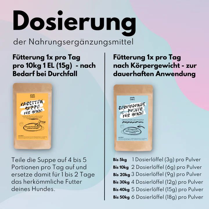 Sparset "Entspannte Reise" Beruhigungspulver + Morosche Karottensuppe für Hunde - People Who Kaer