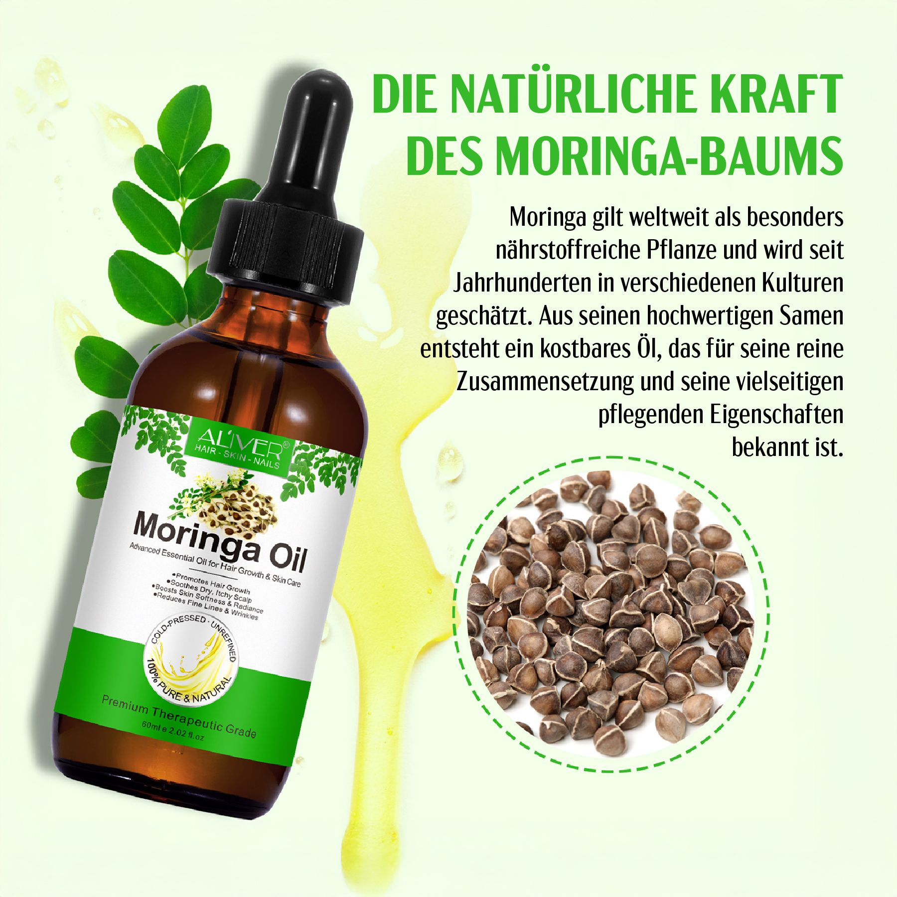 Aliver Moringa Öl Hautöl für Haare Haut Gesicht