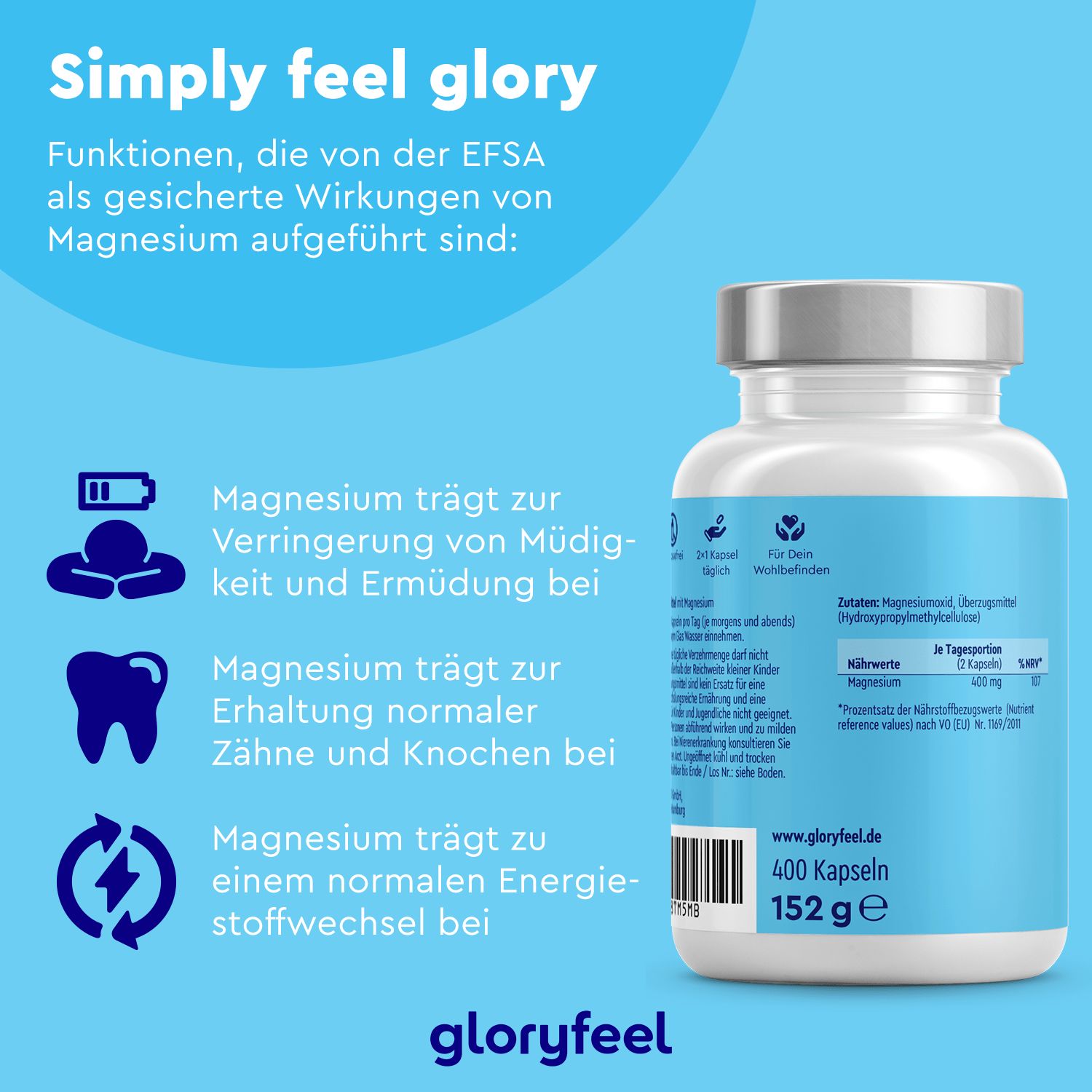 gloryfeel® Magnesium 400 Kapseln