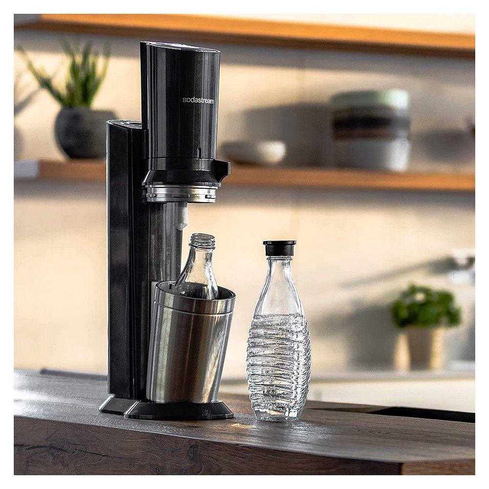 SodaStream Crystal 3.0 Wassersprudler, Titan, QC CO2-Zylinder, 2x Glaskaraffe 0,6 L