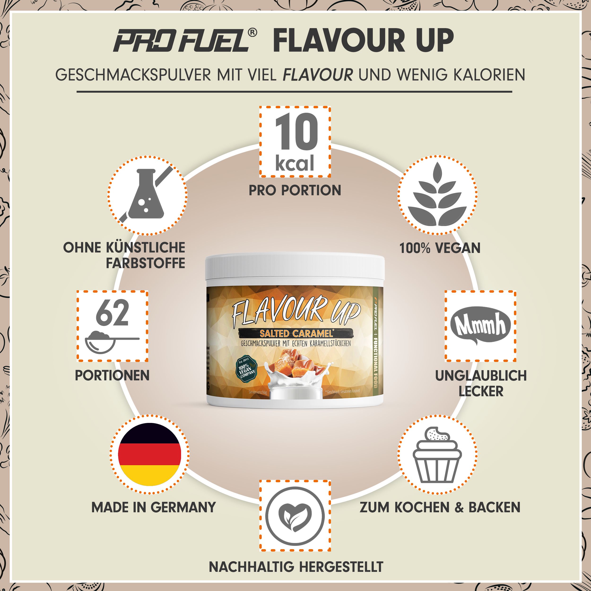 ProFuel - Flavour UP Geschmackspulver Salted Caramel nur 10 kcal pro Portion 250 g Pulver