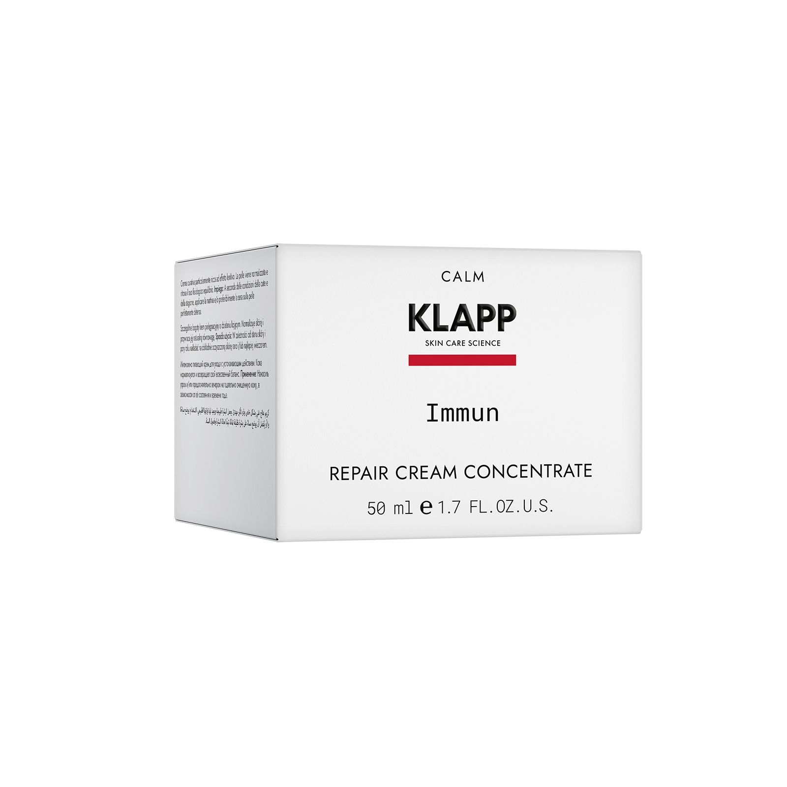 Weißer Karton. Aufschrift: Klapp Immun Repair Cream Concentrate, 50 ml.
