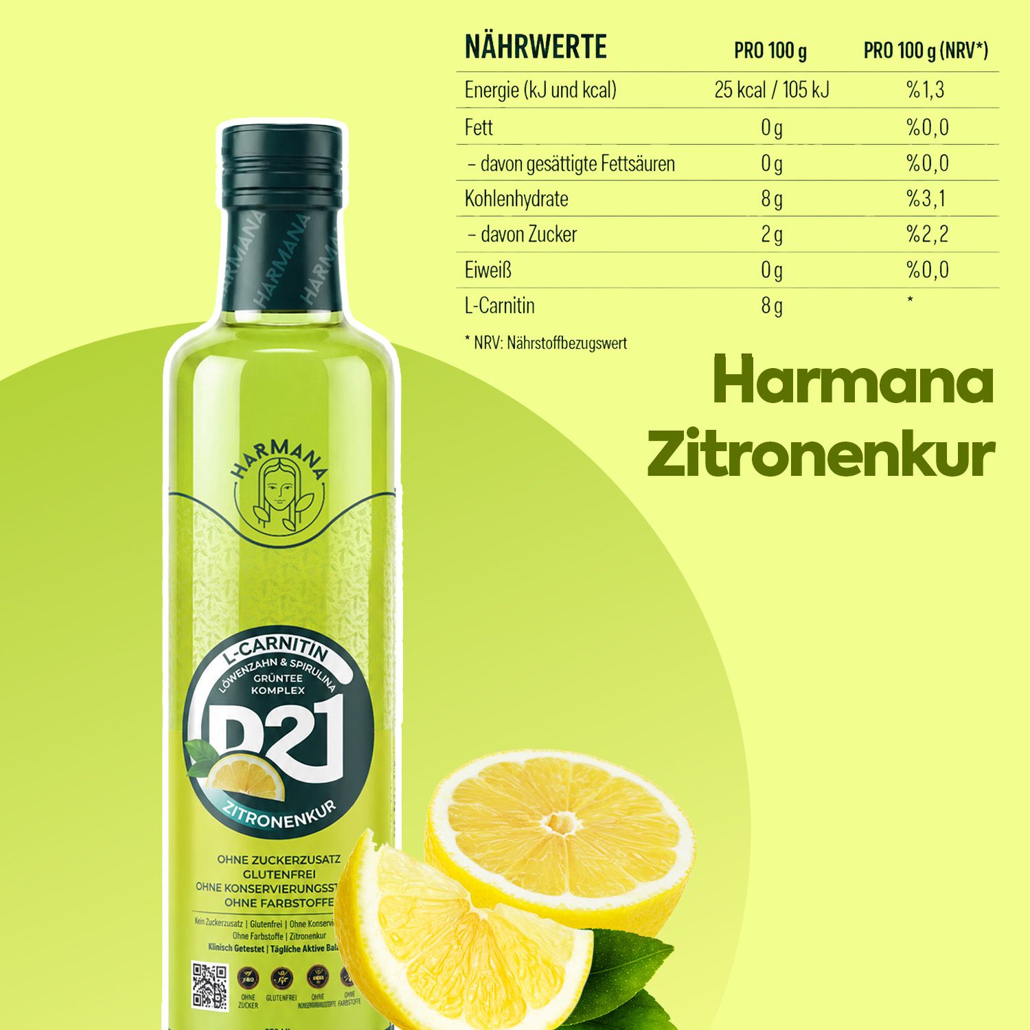 HARMANA Lemon Cure L-Carnitin, Grüntee & Spirulina