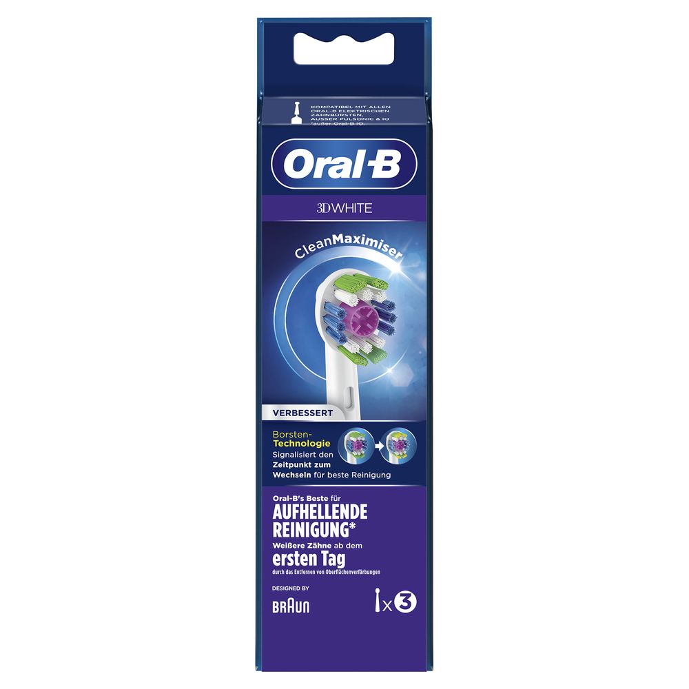 Zahnbürstenaufsätze mit Verpackung. Verpackung mit Oral-B Logo und Produktbezeichnung.