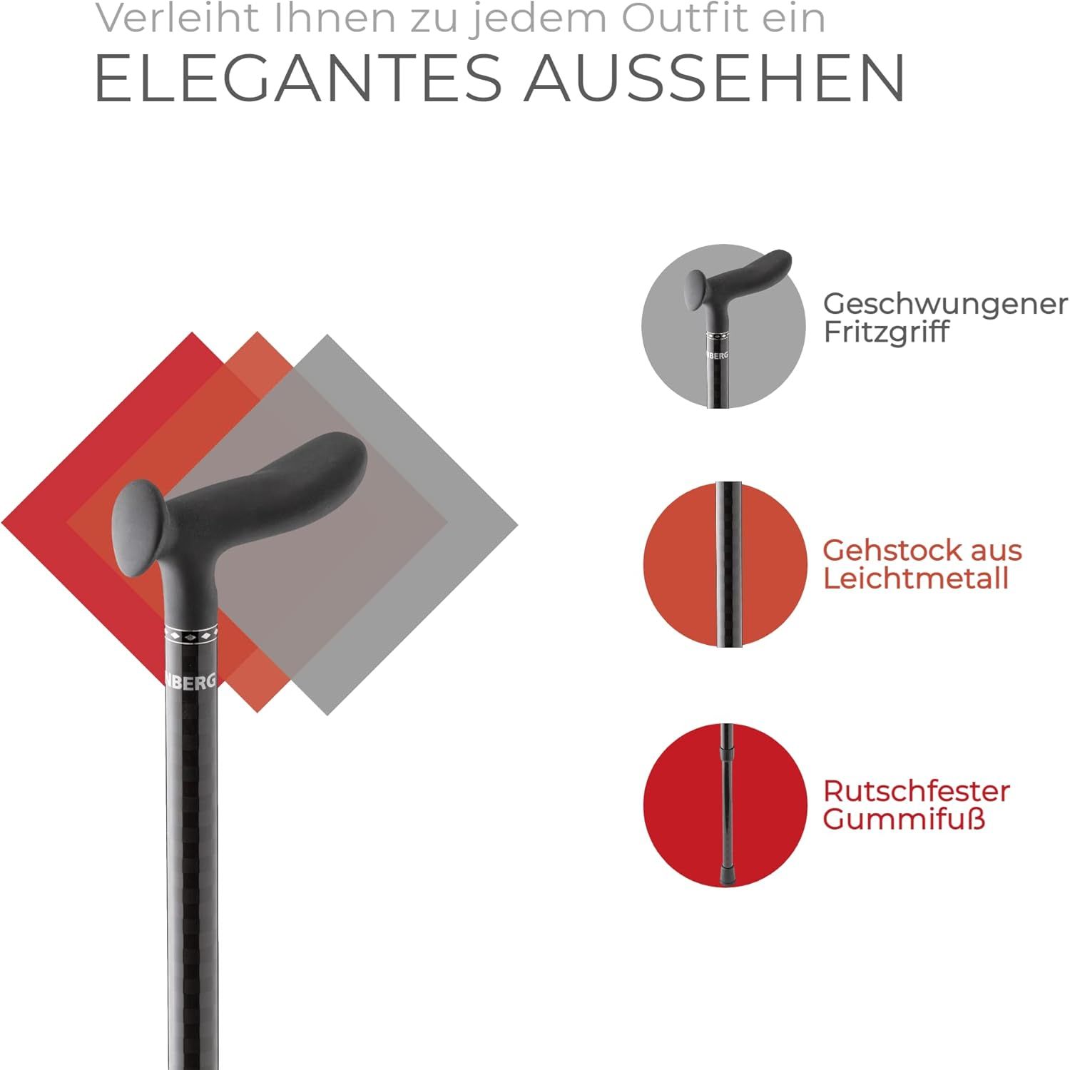 Ossenberg Carbonstock 120 kg – Druckknopf – Soft-Entenschnabelgriff – anthrazit Schachbrett