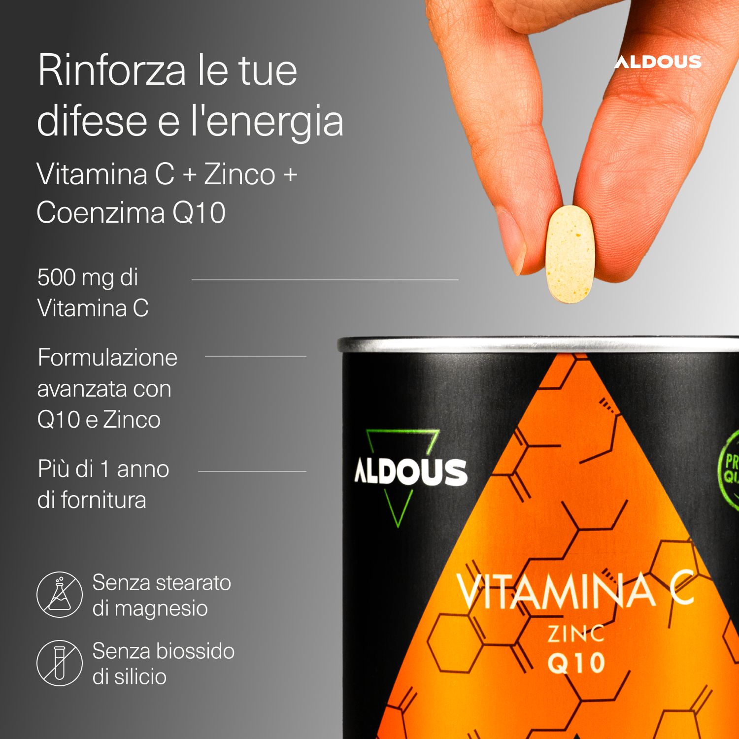 Aldous – Vitamin C mit Zink, Coenzym Q10 – Immunsystem, Müdigkeit