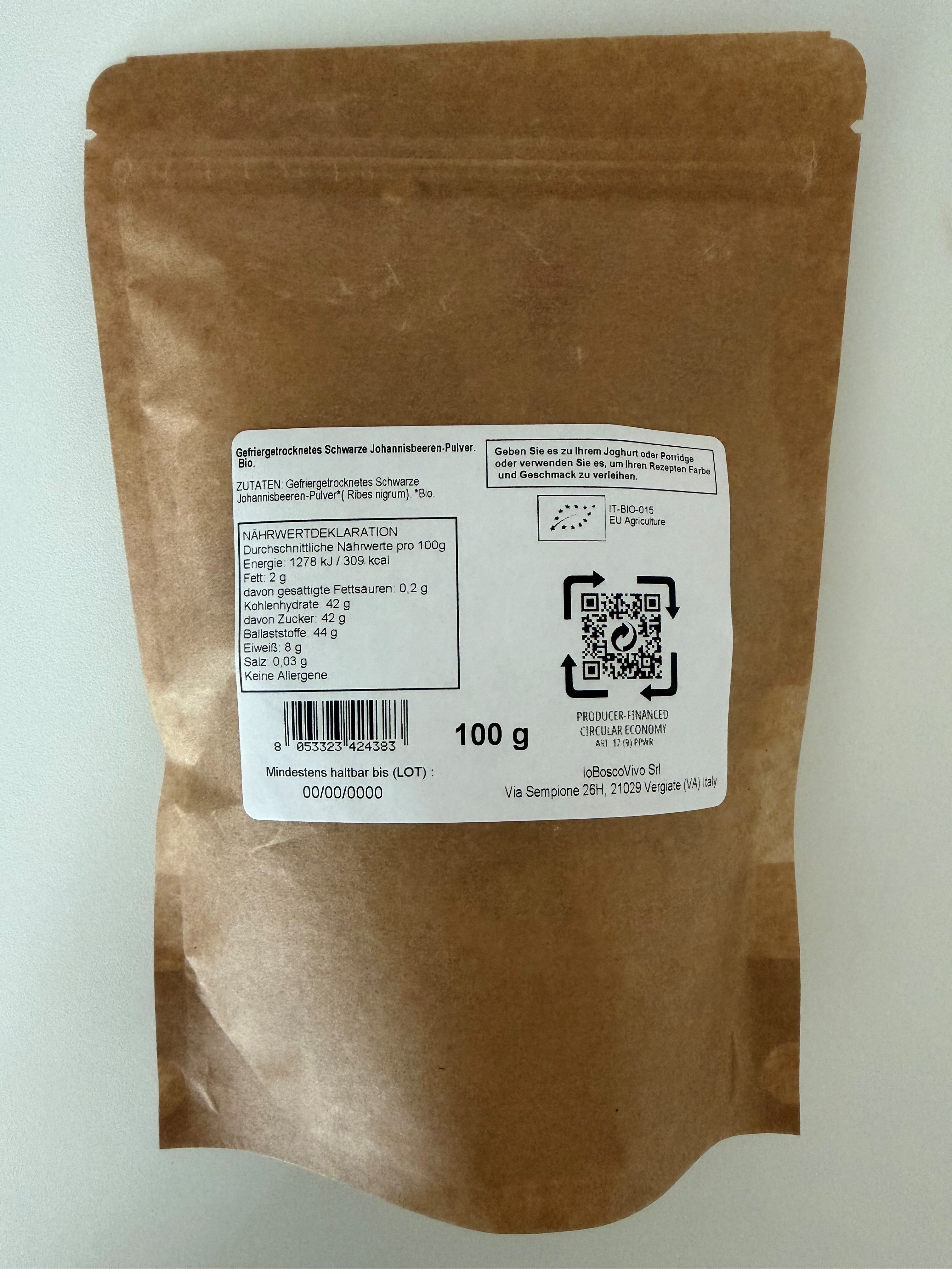 IoBoscoVivo Bio-Schwarze Johannisbeere gefriergetrocknet in Pulverform, allergenfrei