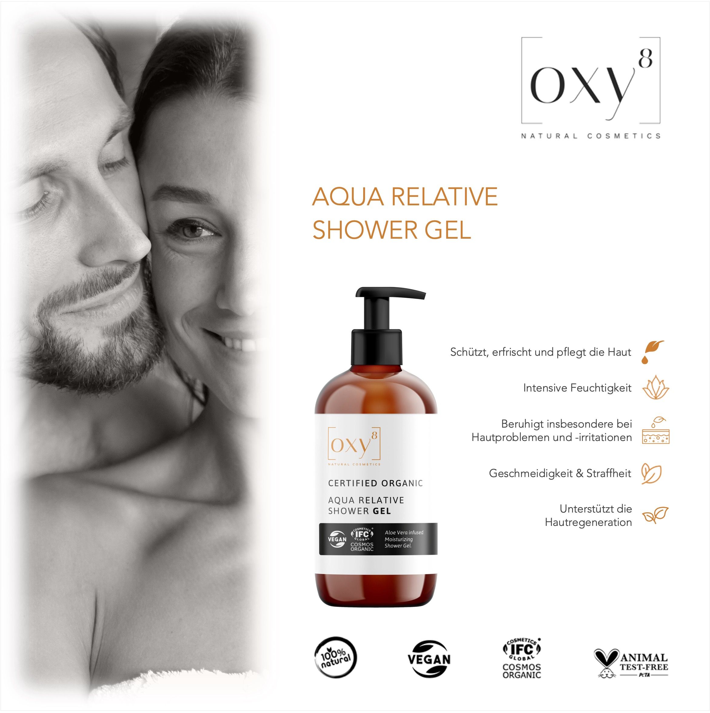 oxy8 Naturkosmetik Aqua Relative Shower GEL – Intensiver Schutz & Pflege. Beruhigt Hautprobleme 250 ml Duschgel