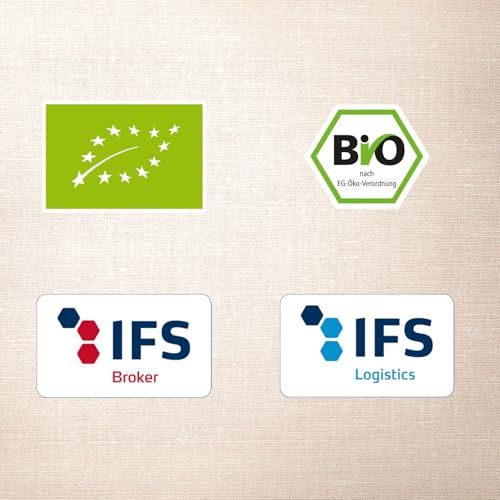 EU Bio-Siegel, Bio nach EG-Öko-Verordnung, IFS Broker und IFS Logistics Logos.