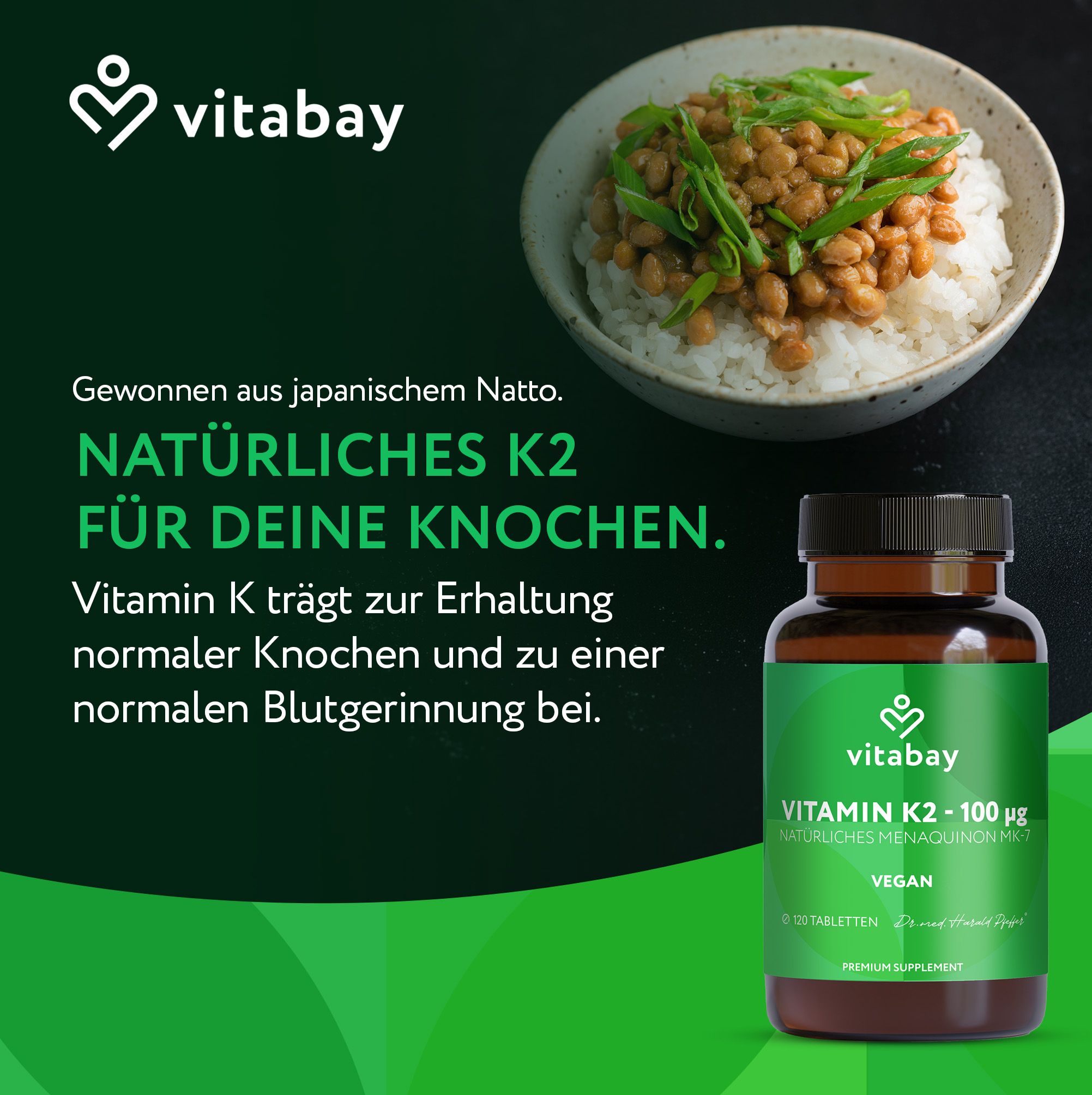 Vitabay Natürliches Vitamin K2 aus Natto für Knochen und Blutgerinnung.