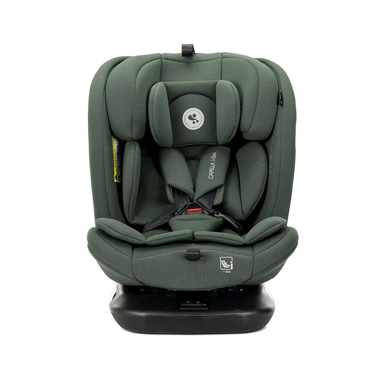 Beiger Kindersitz auf einem Sockel, drehbar.