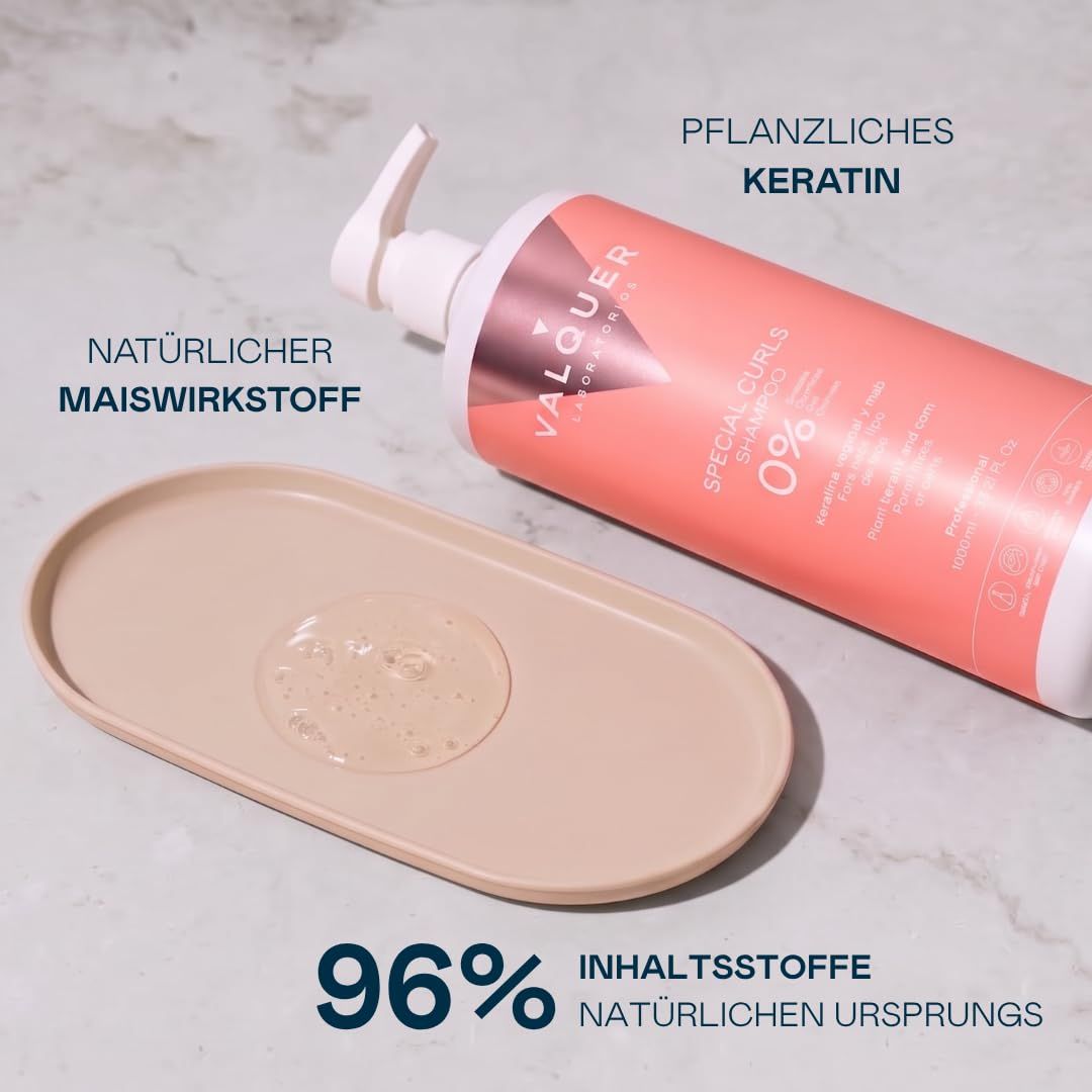Valquer Special Curls Shampoo mit pflanzlichem Keratin und Maiswirkstoff.