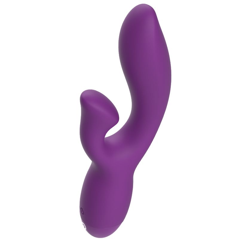 Lila Vibrator mit geschwungener Form. Der Vibrator hat eine abgerundete Spitze und eine ergonomische Form.