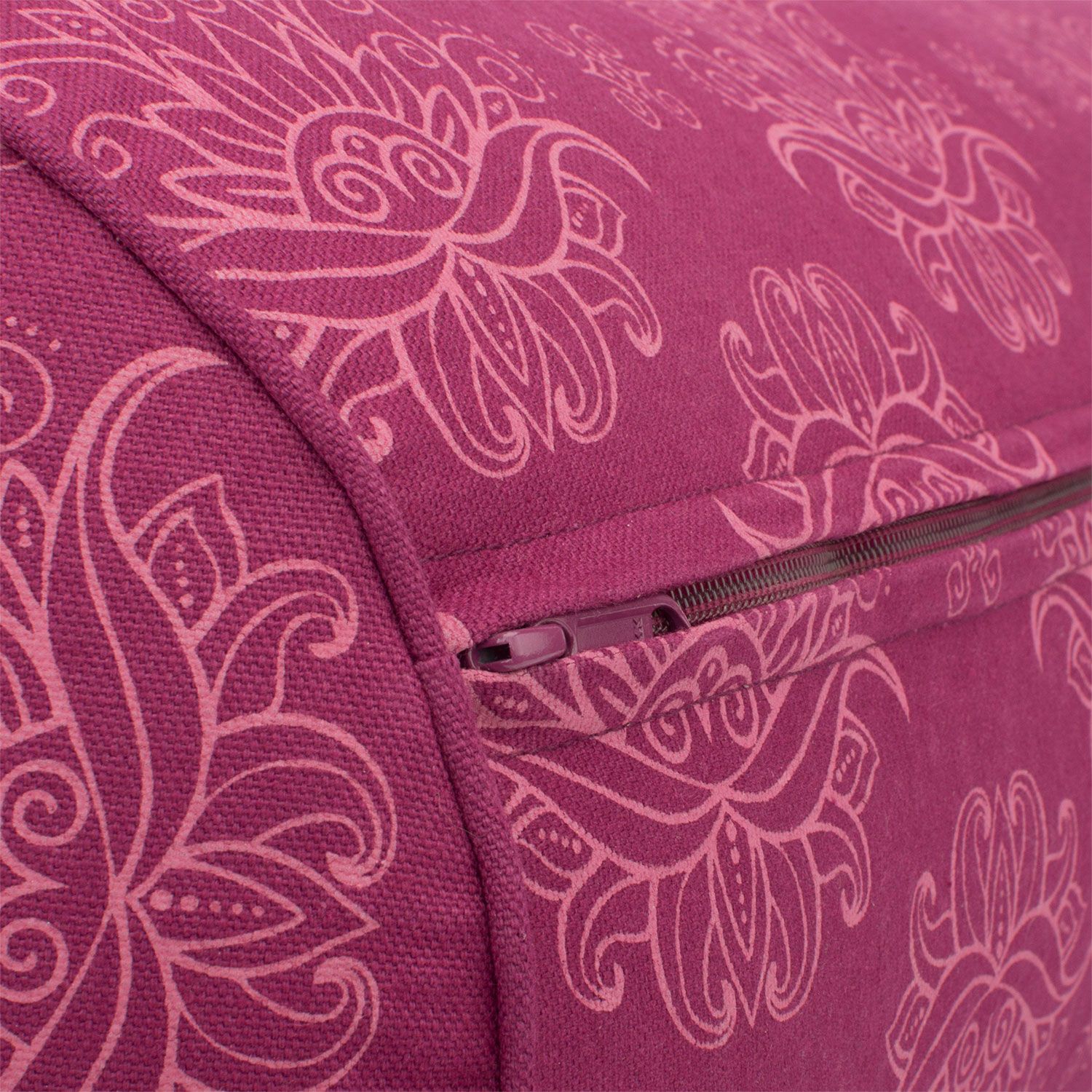 Maharaja Collection: Gemustertes Yoga-Bolster (rund), "Lotus", berry, Dinkelhülsen