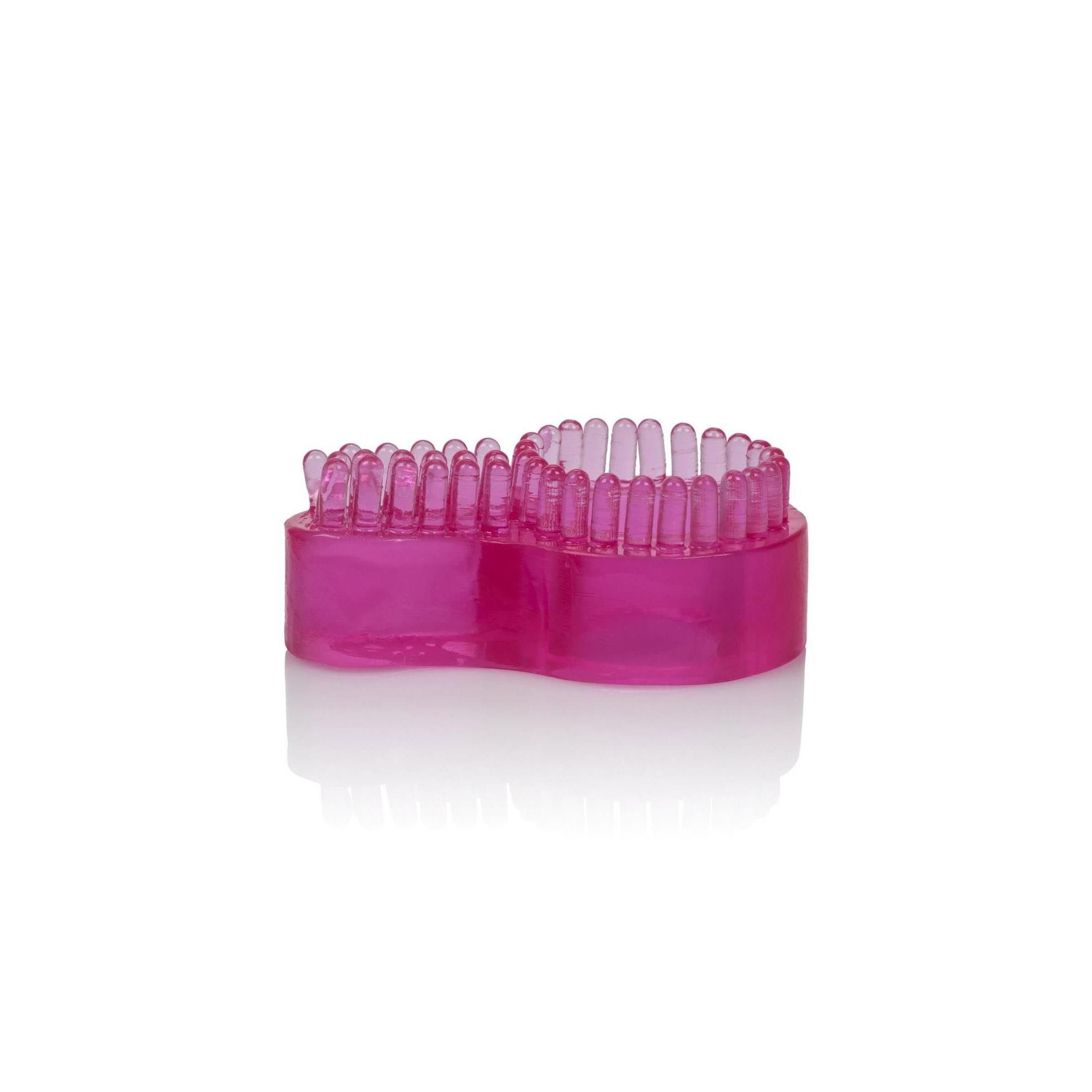 Rosafarbener Enhancer Ring, geteilt. Zwei Ringe mit Noppen, verbunden durch einen Mittelteil.