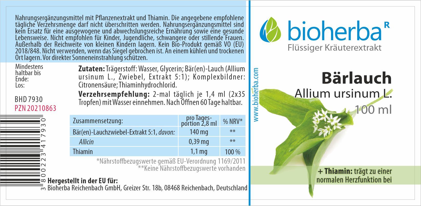 Bioherba Bärlauch Allium ursinum L. Tropfen Tinktur