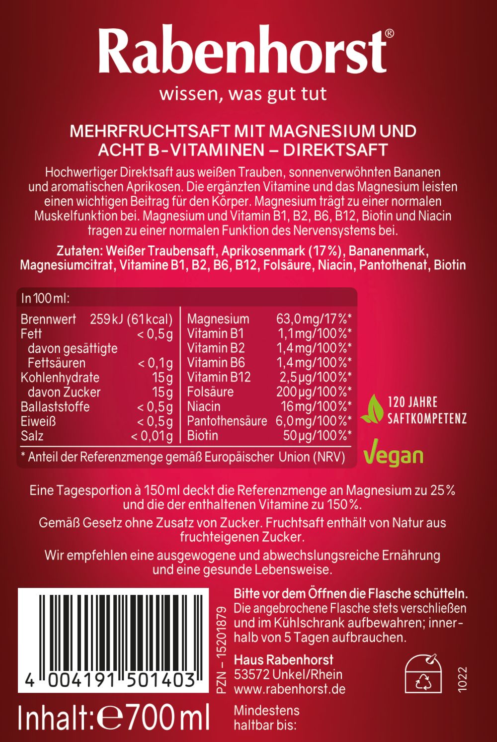 Rabenhorst Für Nerven und Muskeln 6x700 ml Saft