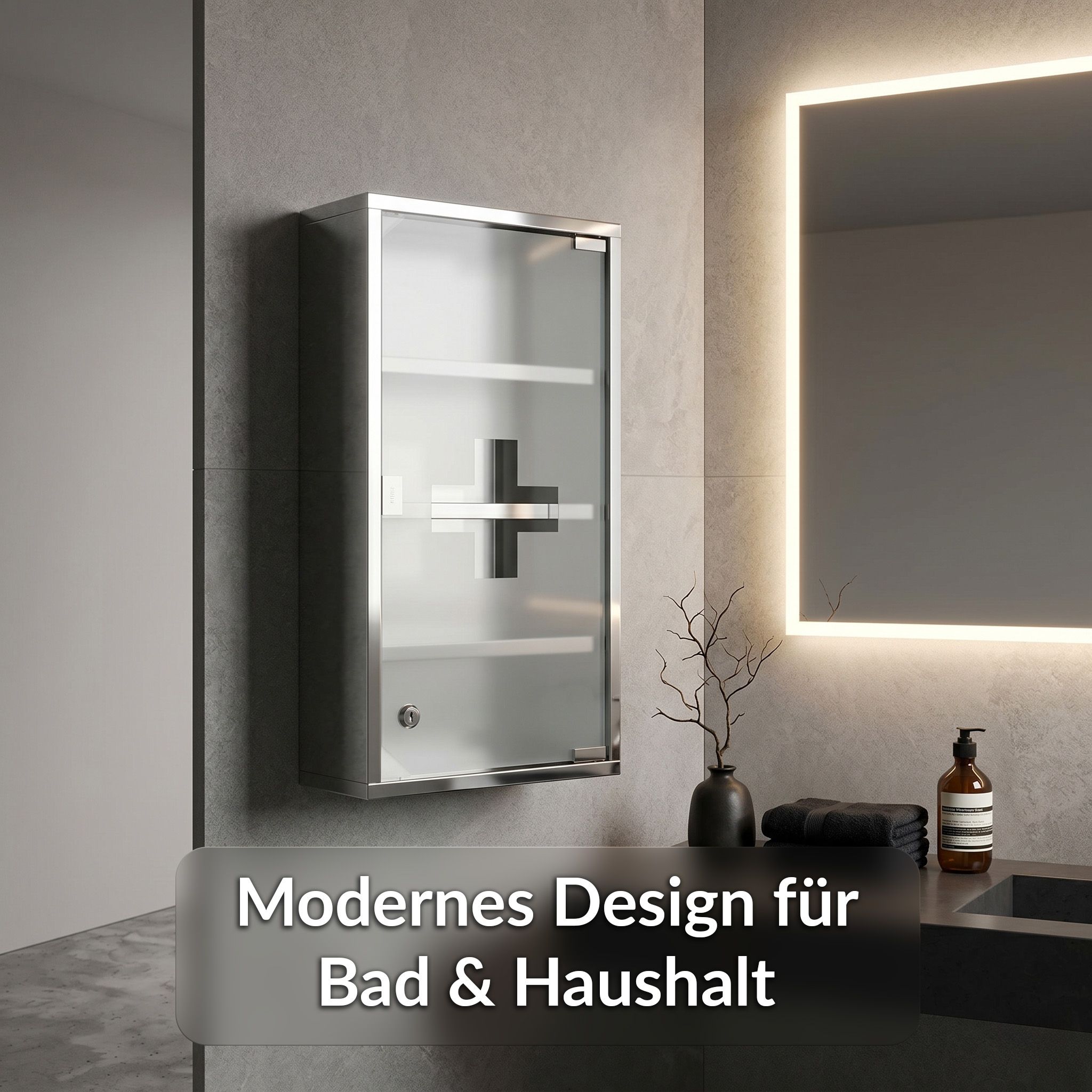 KARAT Medizinschrank Allen - Abschließbarer Arzneischrank mit Glastür Silber 60 x 30 cm 4 Fächer