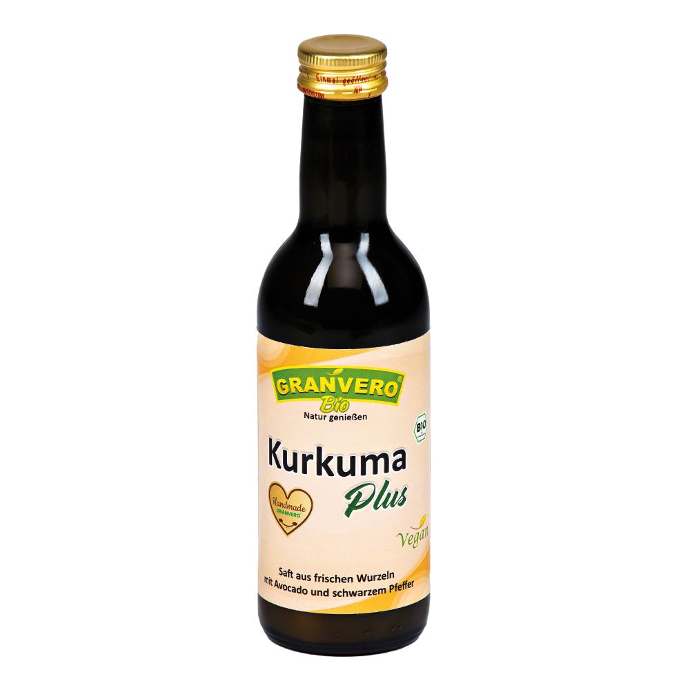 Braune Glasflasche mit goldfarbenem Verschluss. Etikett mit Produktnamen und Logo. Bio-Siegel.
