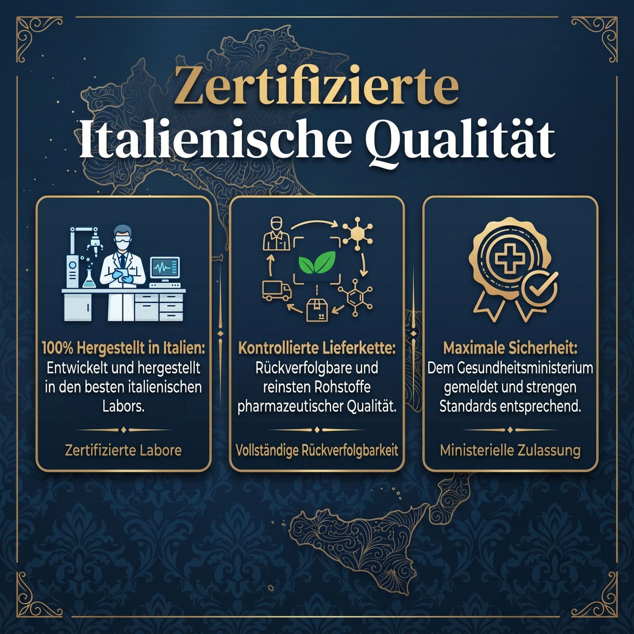 Zertifizierte italienische Qualität: 100% Made in Italy, kontrollierte Lieferkette, maximale Sicherheit.