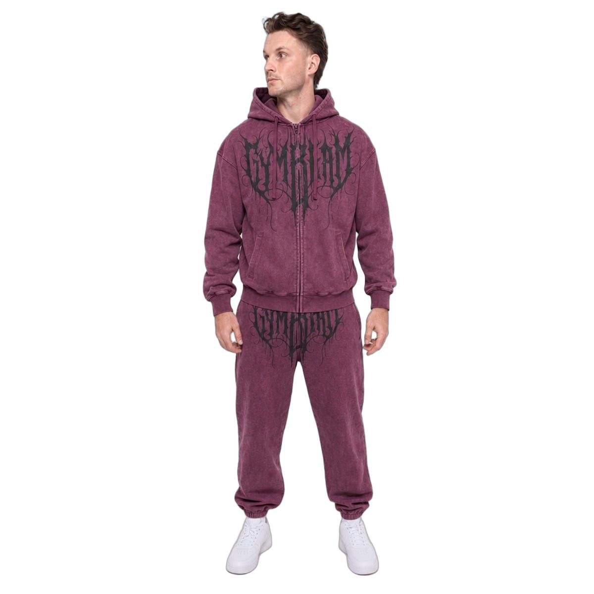 GymBeam Herren Hoodie regular mit Reißverschluss und Washed-Effekt