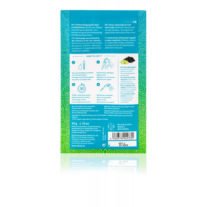 Rückseite der Verpackung. Text in mehreren Sprachen. Anwendungsanleitung mit Illustrationen.
