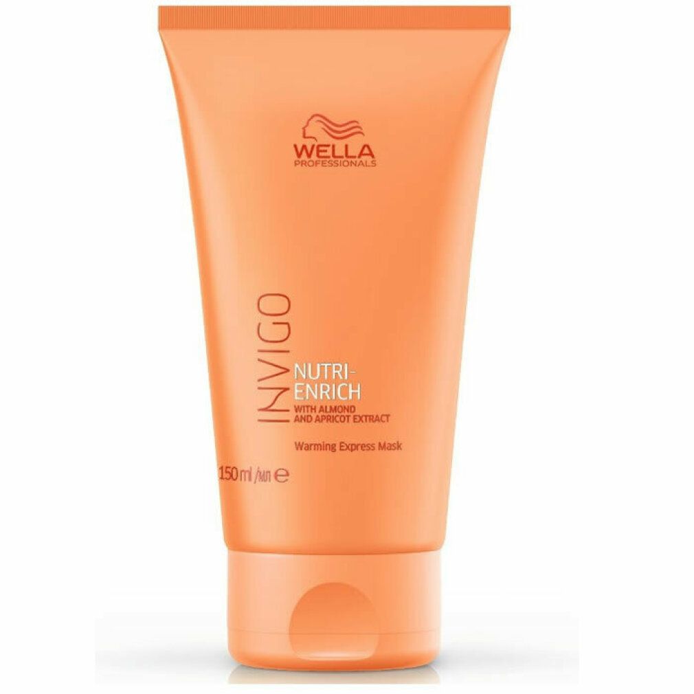 Wella Invigo Nutri Enrich Mask. Orangefarbene Tube, Schriftzug Invigo, Nutri-Enrich, 150ml. Mandel- und Aprikosenextrakt.