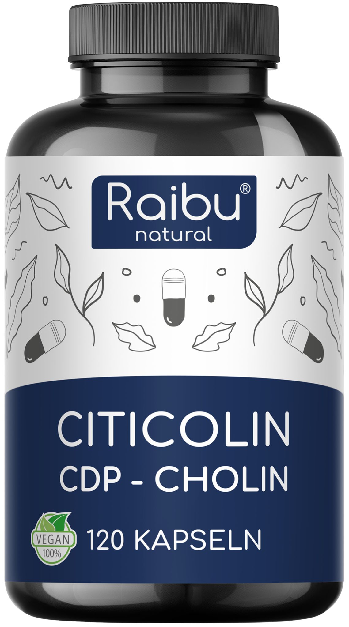 Raibu - Cholin Citicolin Kapseln Hochdosiert 500 mg je Kapsel Bioaktive Cholinform 120 St