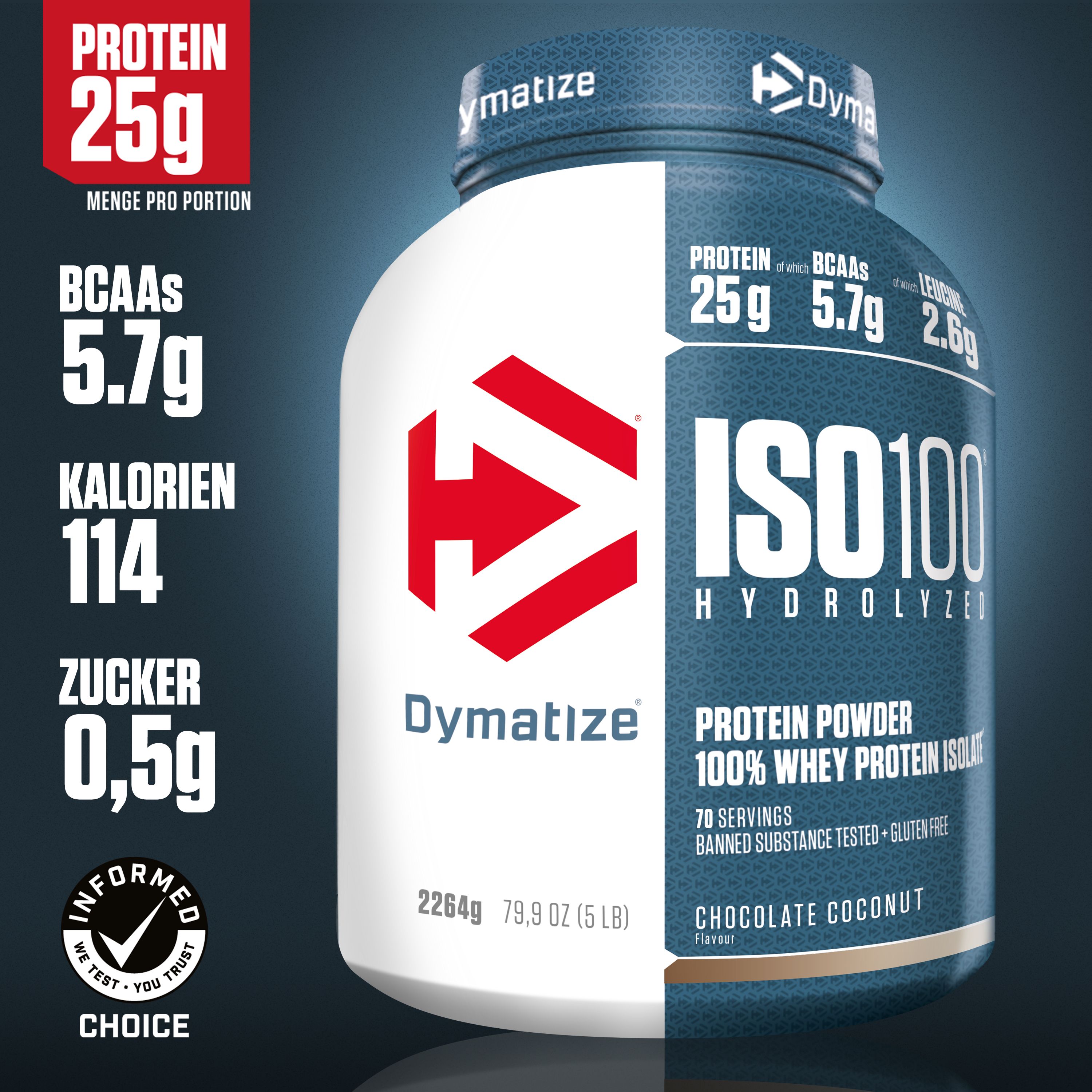DYMATIZE Whey Protein Pulver Shake Eiweiß ISO 100 Chocolate Coconut