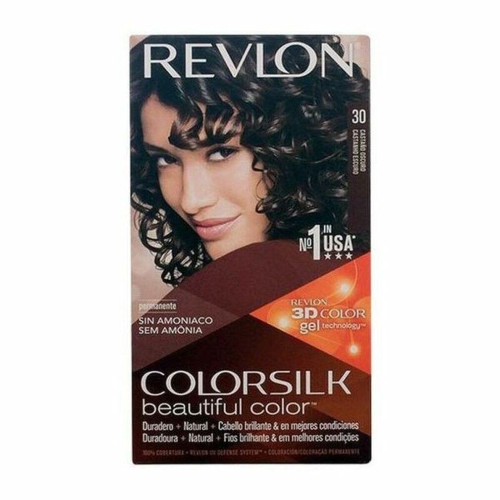 Haarfarbenbox Revlon Colorsilk. Dunkelbraun. Ohne Ammoniak. 3D Color Gel Technologie. Aufdruck: Beautiful Color. Nr. 1 in USA.
