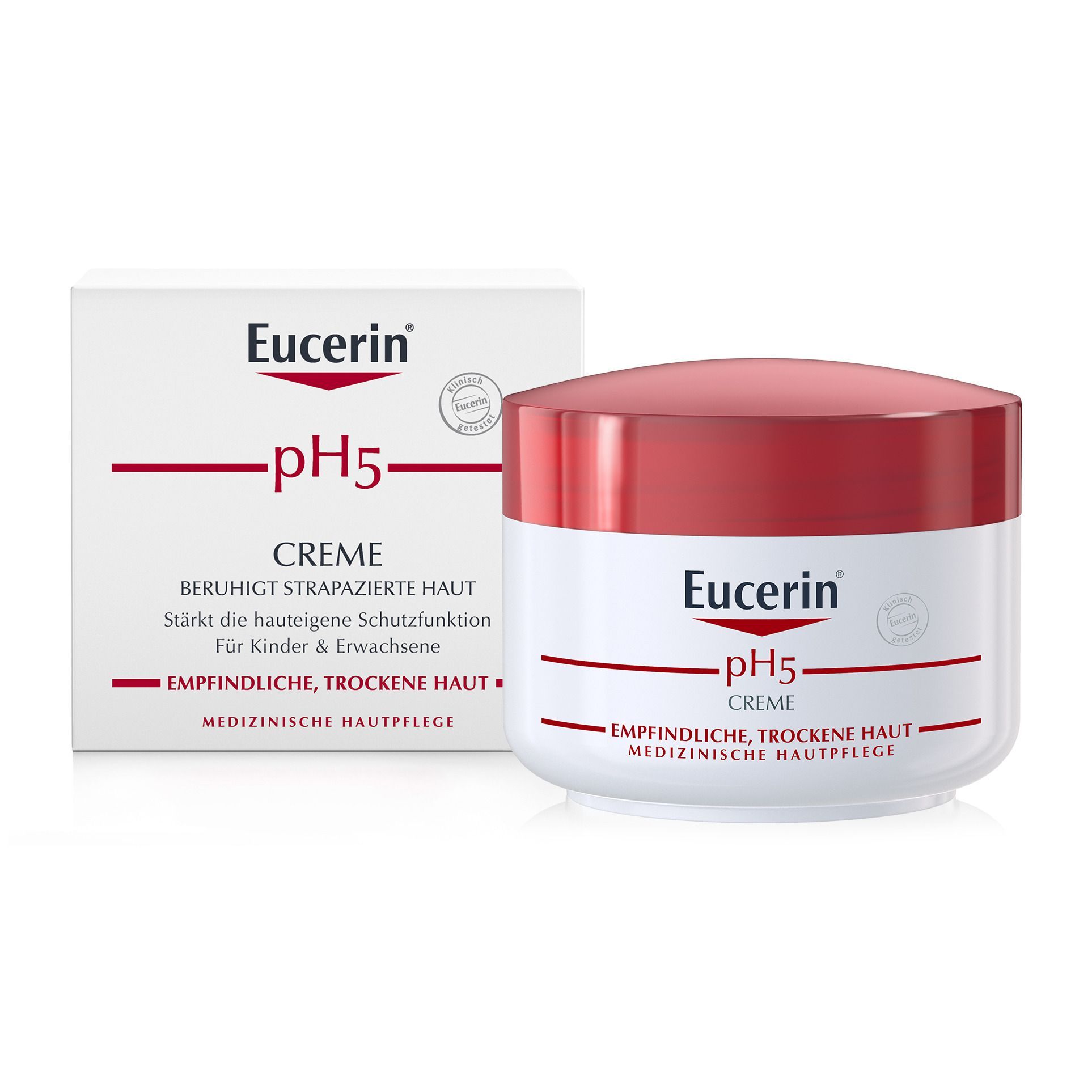 Eucerin pH5 Creme – Beruhigende Hautpflege für strapazierte Haut, spendet 24h intensive Feuchtigkeit
